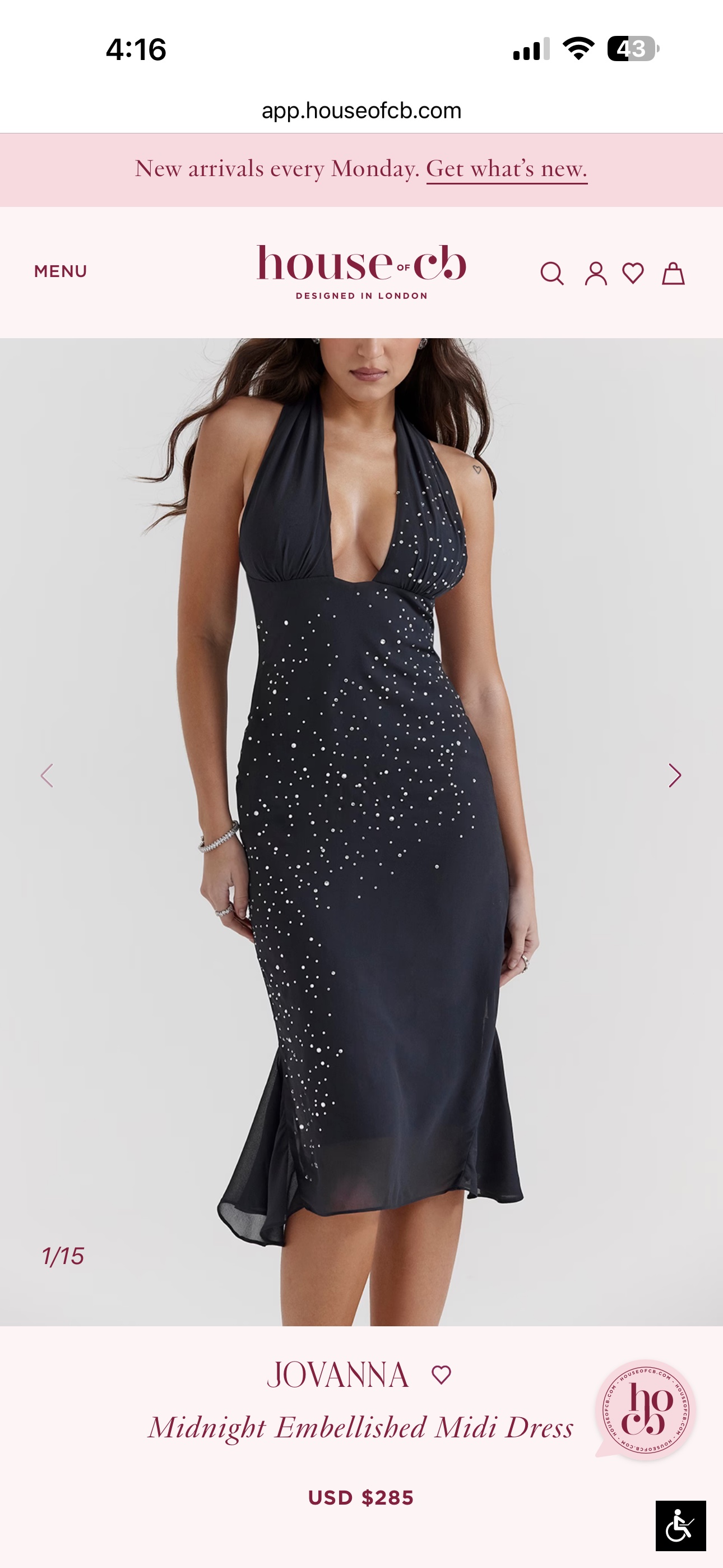 jovanna plunge halter midi cocktail dress Clothing : Midi Dresses : 'Jovanna' Midnight Embellished Midi Dress