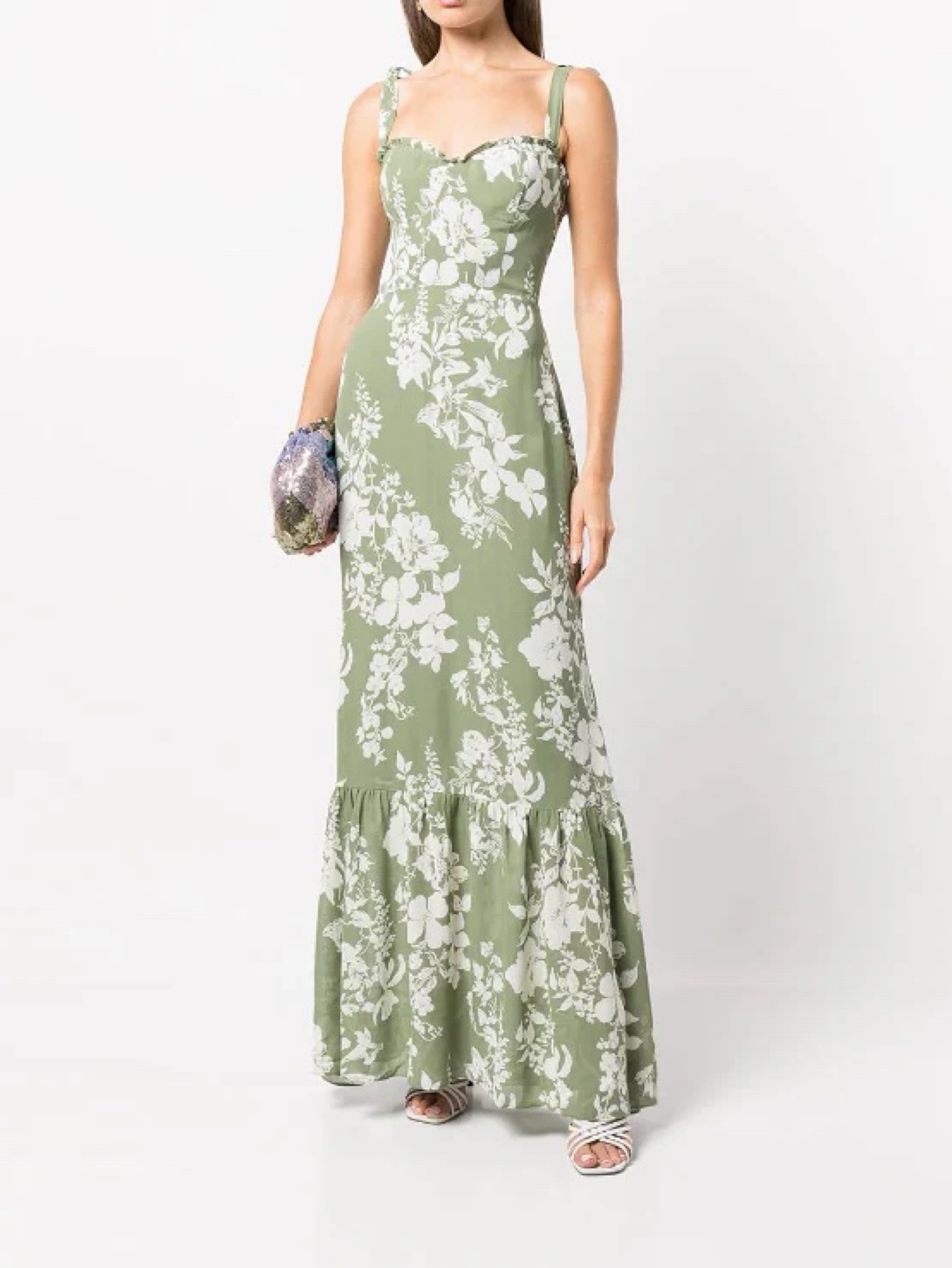 reformation jasen dress green REFORMATION Jasen Floral-Print Crepe Maxi Dress