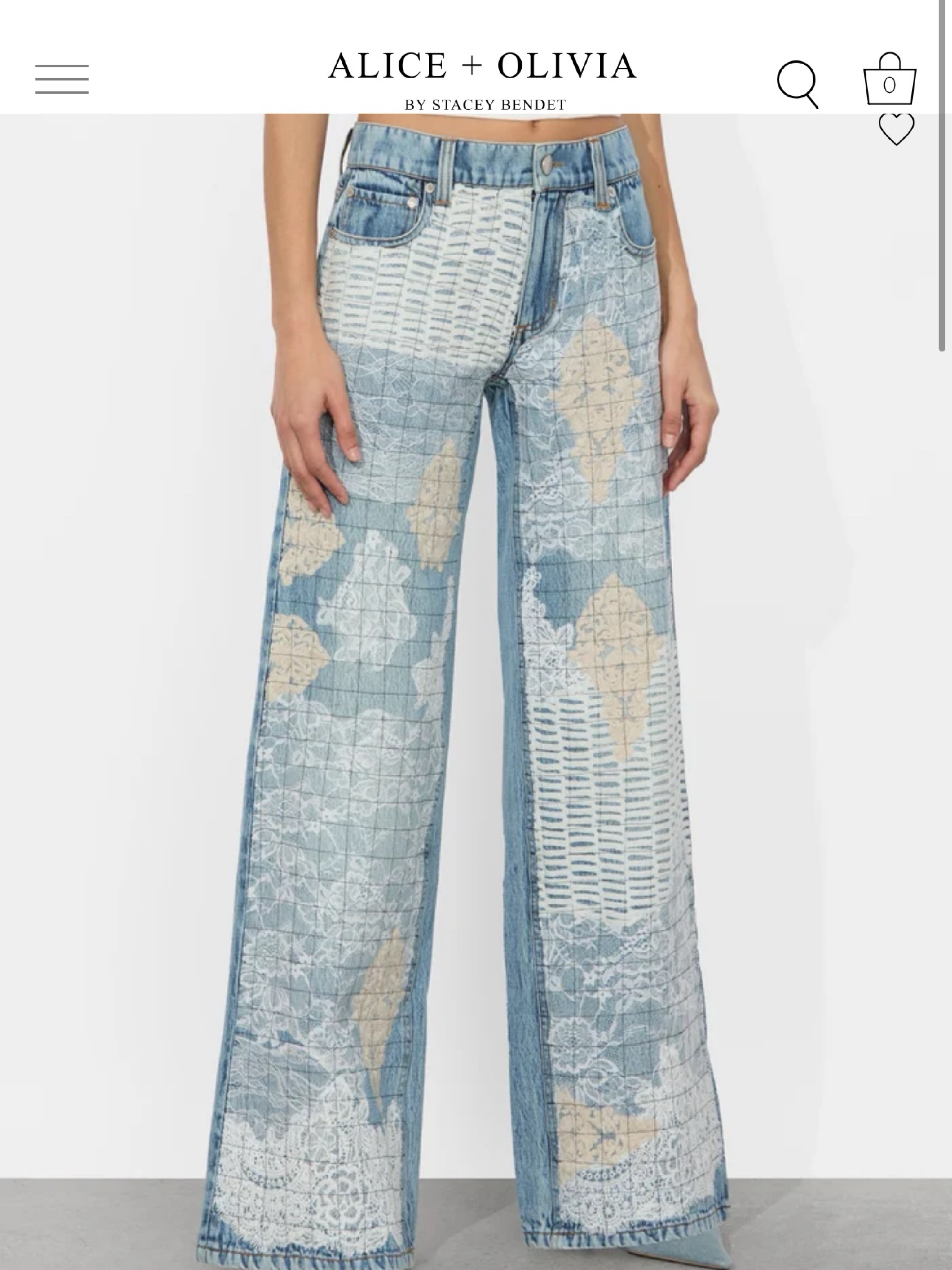 Alice + Olivia Patchwork Print Wide-Leg Jeans
