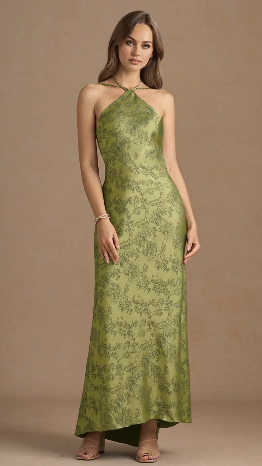 Azazie Moss Green Halter Dress size 6 by Azazie - Pickle