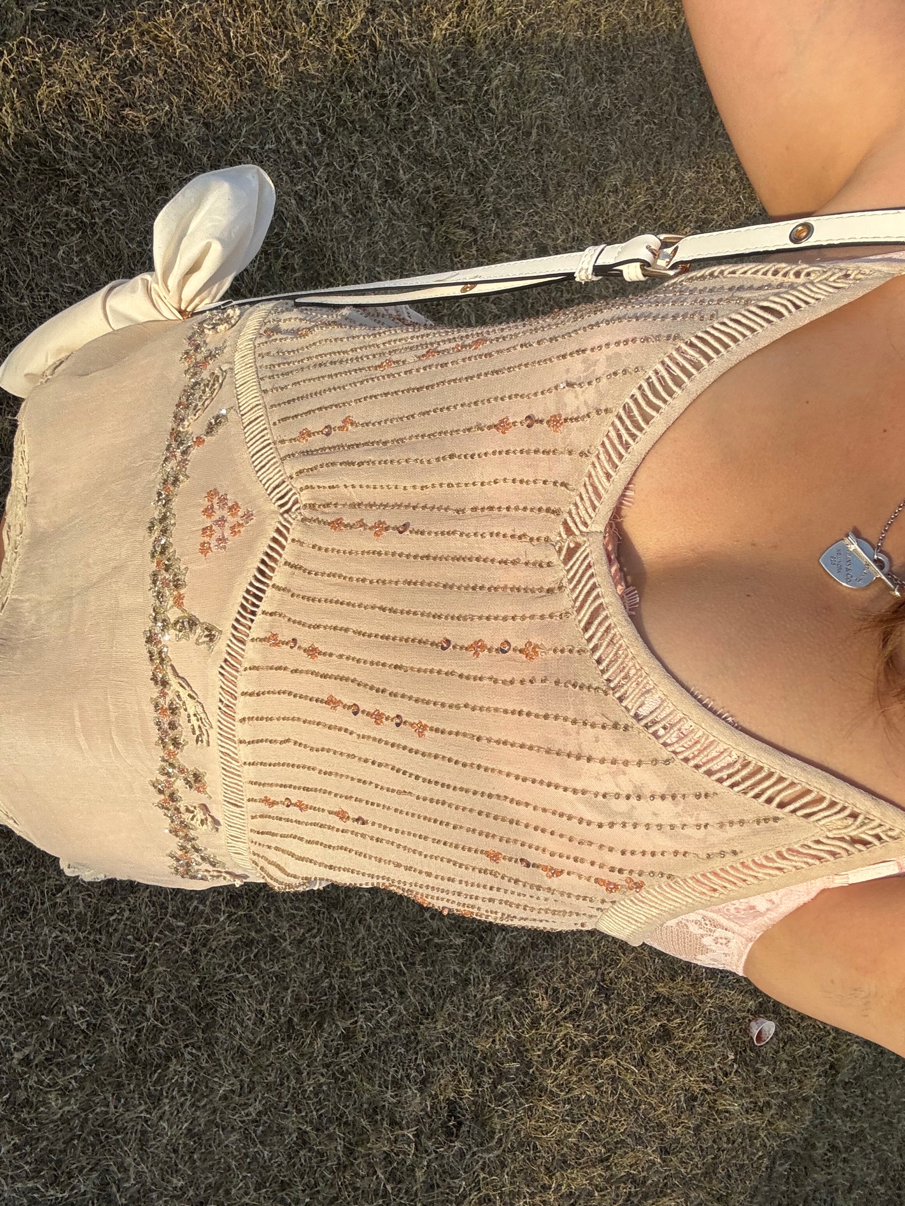 Free People Tan Cream Beaded Sheer Slip Mini Dress, photo 2 of 3