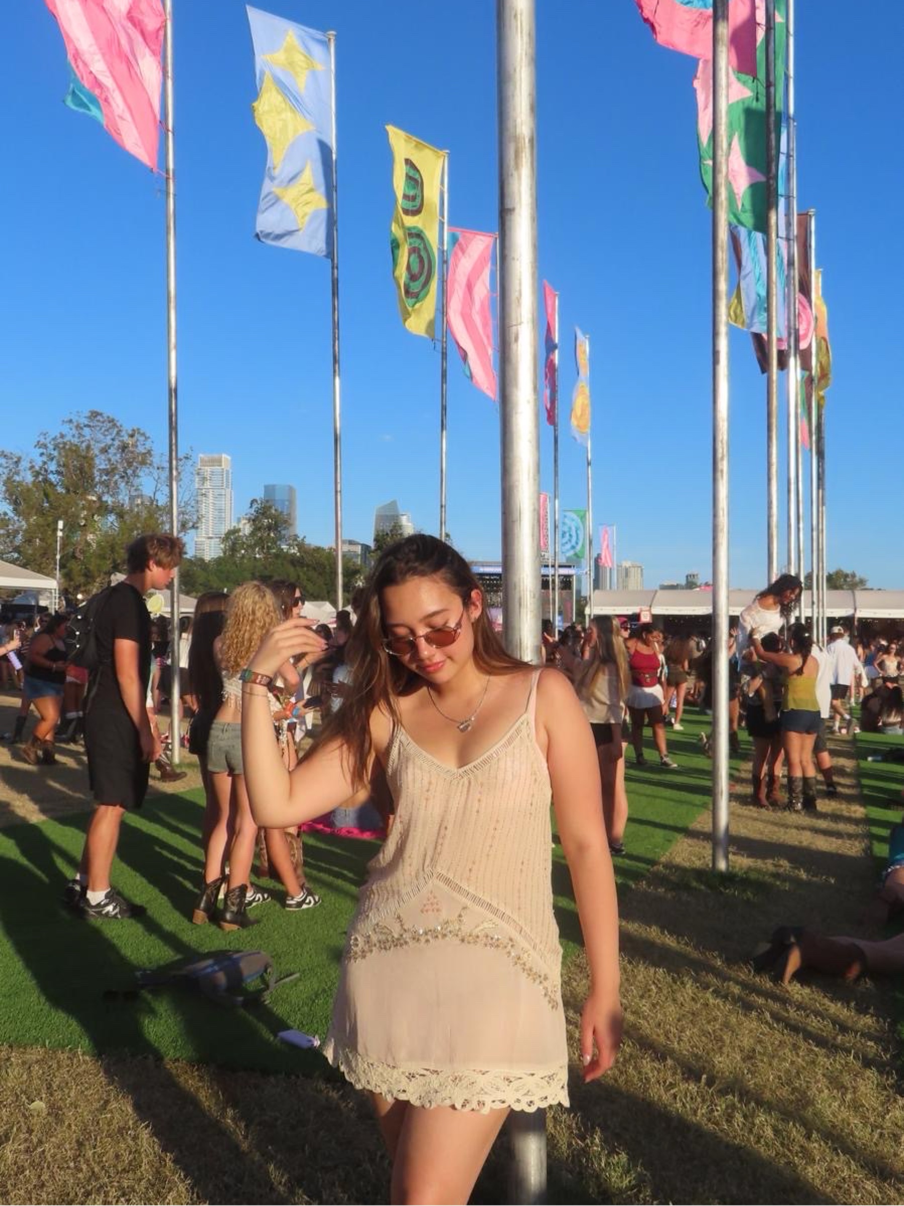 Free People Tan Cream Beaded Sheer Slip Mini Dress, photo 1 of 3
