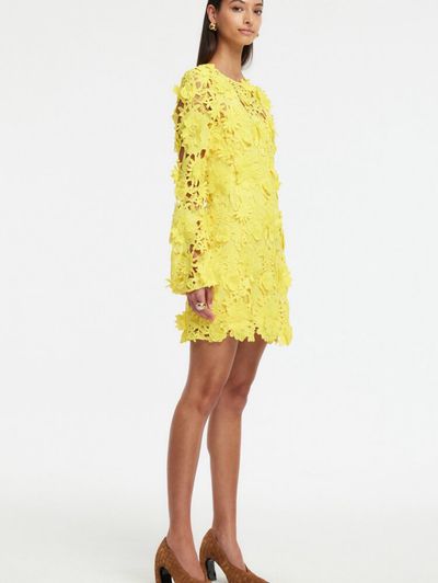 calvin klein yellow lace dress Calvin Klein Short Sleeve Floral Crochet Dress 8 Canary Ladies
