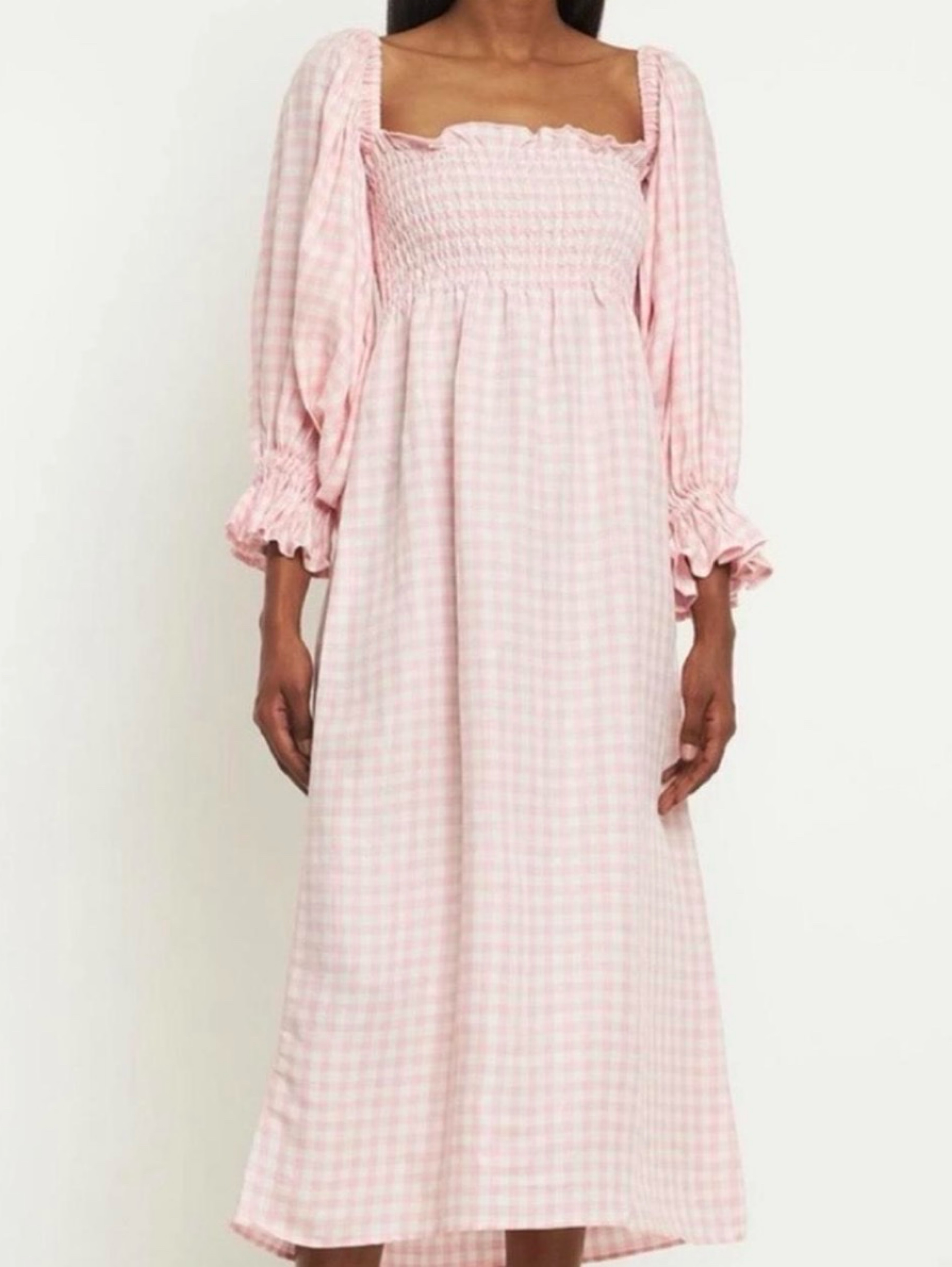sleeper pink gingham dress Sleeper Romantica Gingham lace-detail Maxi Dress | Pink