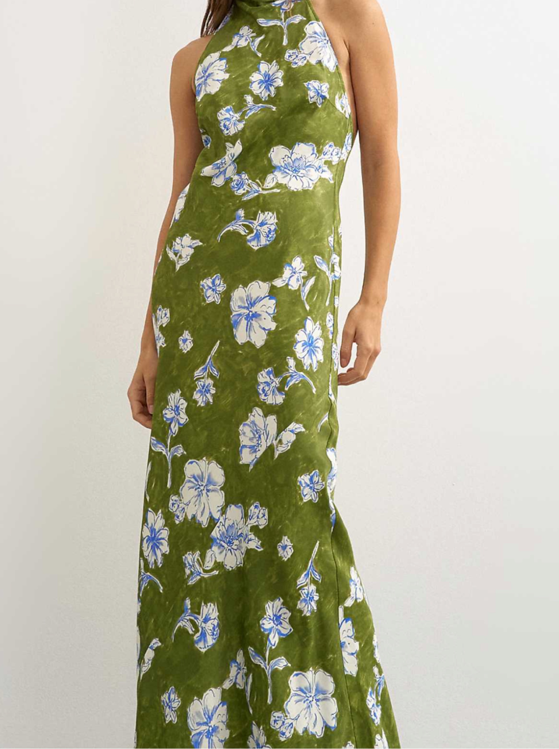 green floral topshop dress Print Halter Maxi by vegas showgirl