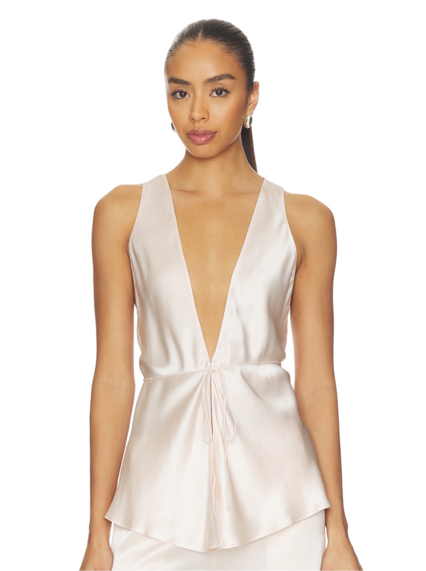 Revolve pink /ivory Satin Wrap Peplum Top by EAVES | Pickle
