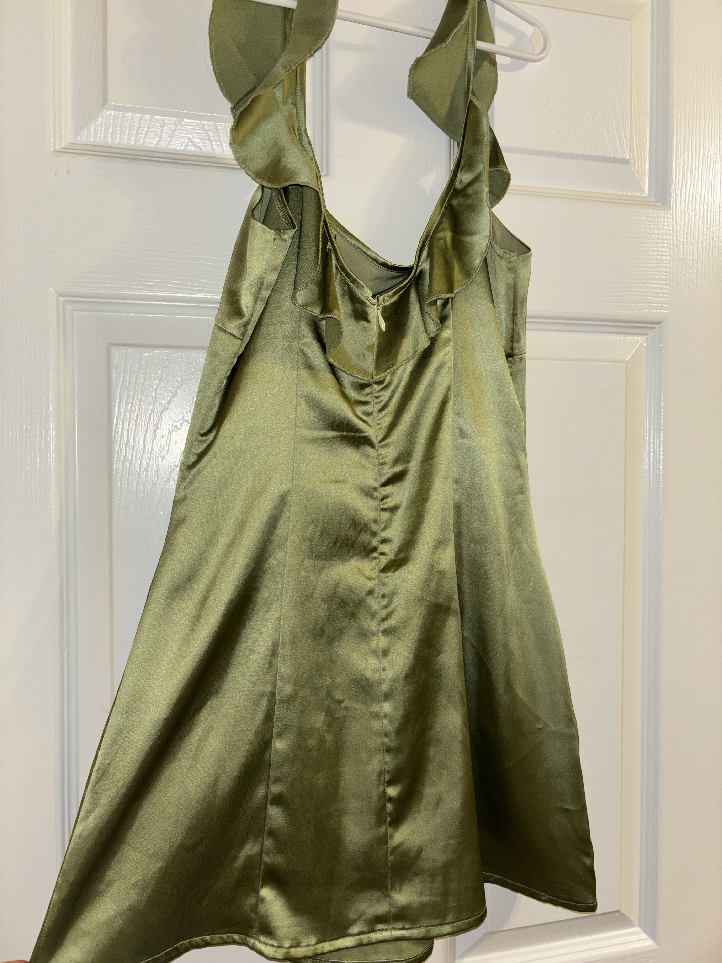 Olive Green Satin Halter Mini Dress by Princess Polly - Pickle