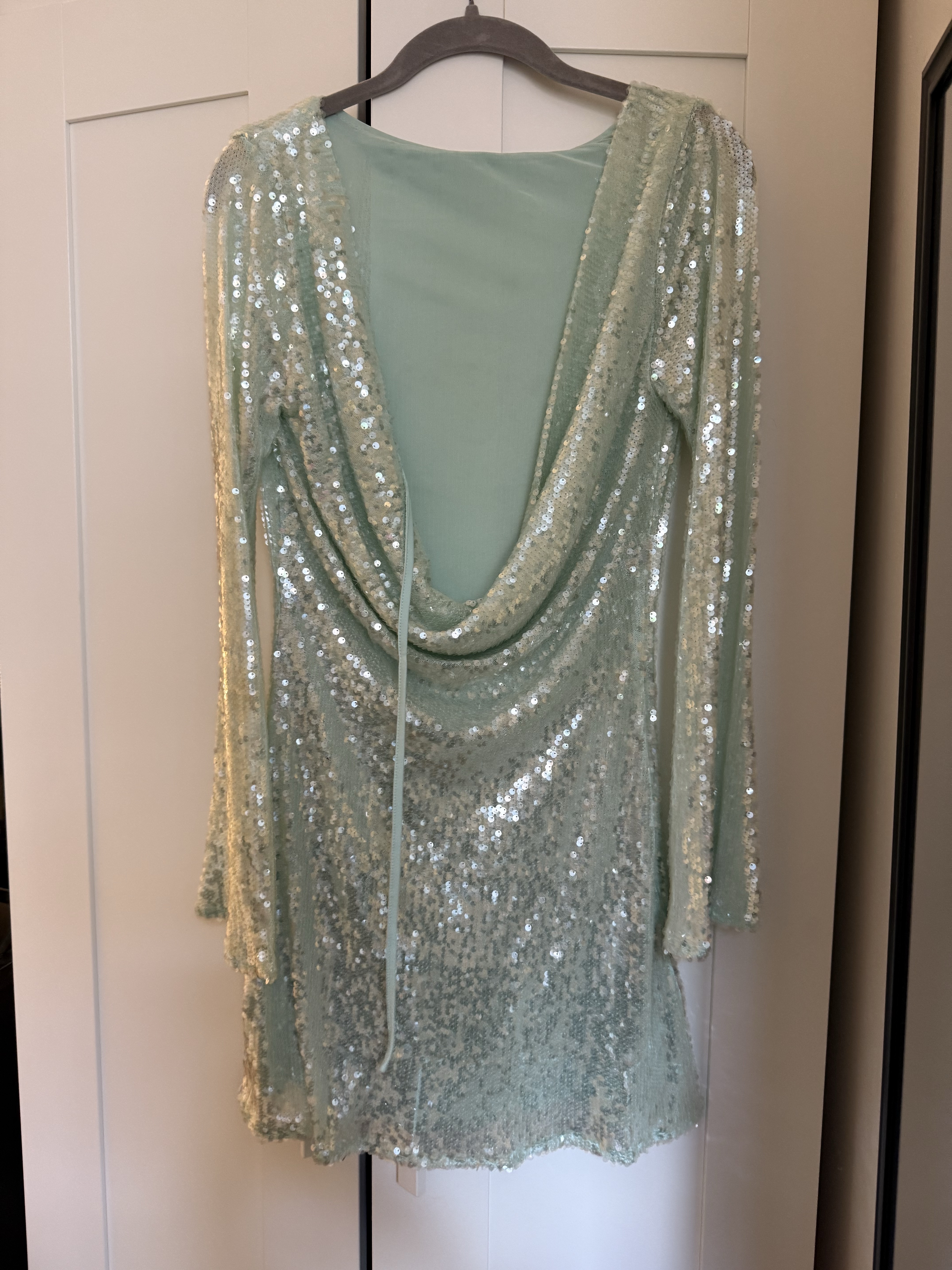 rare london sequin mini dress Cream Glazed Open Back Mini Dress