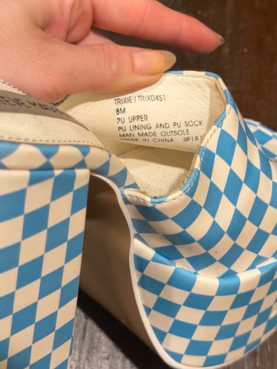 Steve Madden Trixi Blue and White Checkered Chunky Heels by Steve