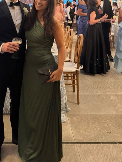 Miss Rosier Firoozeh Emerald Green One Shoulder Pleated Maxi Dress
