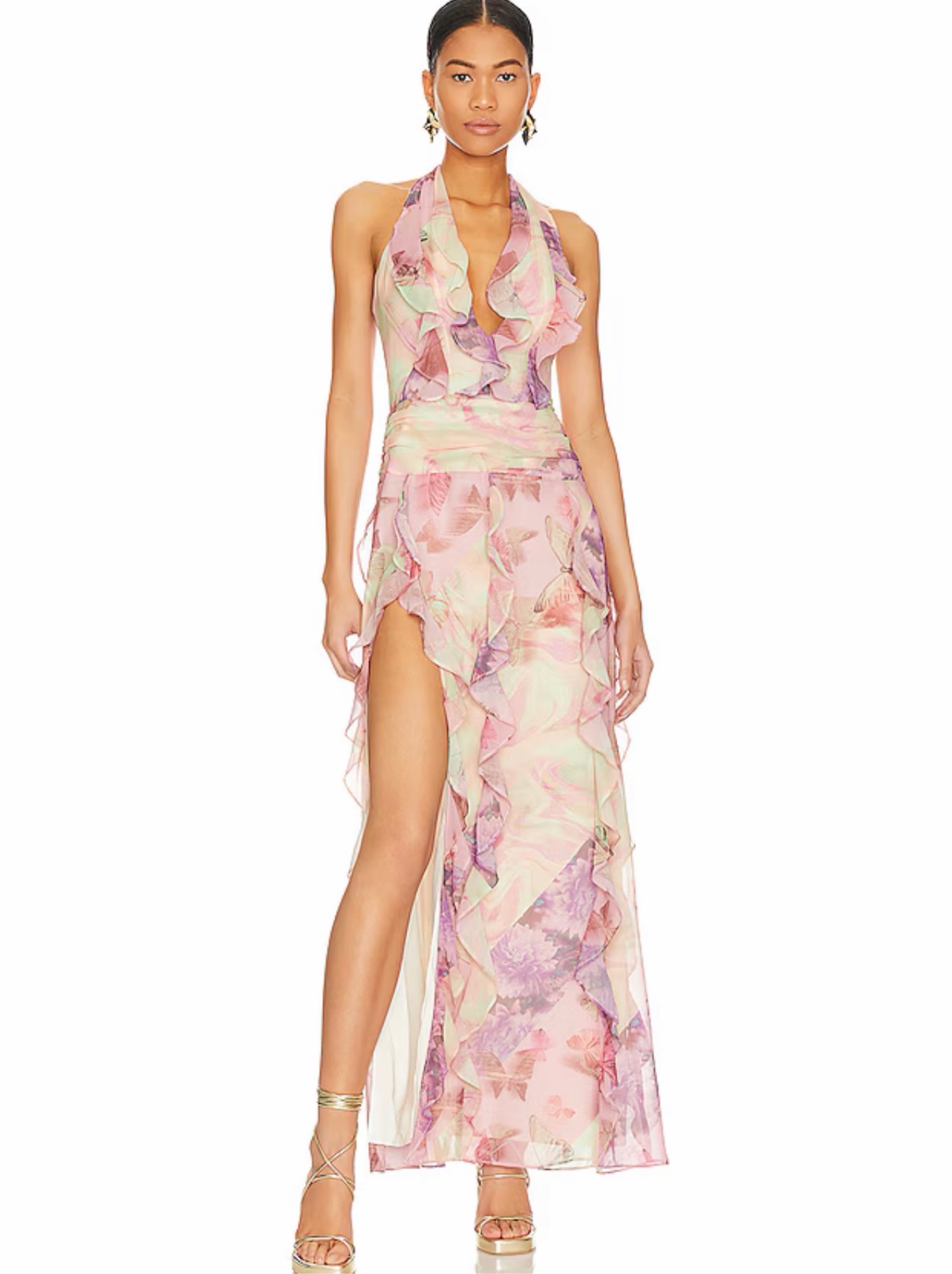 pink ruffle halter dress Majestic Perfection Light Pink Ruffled Halter Maxi Dress