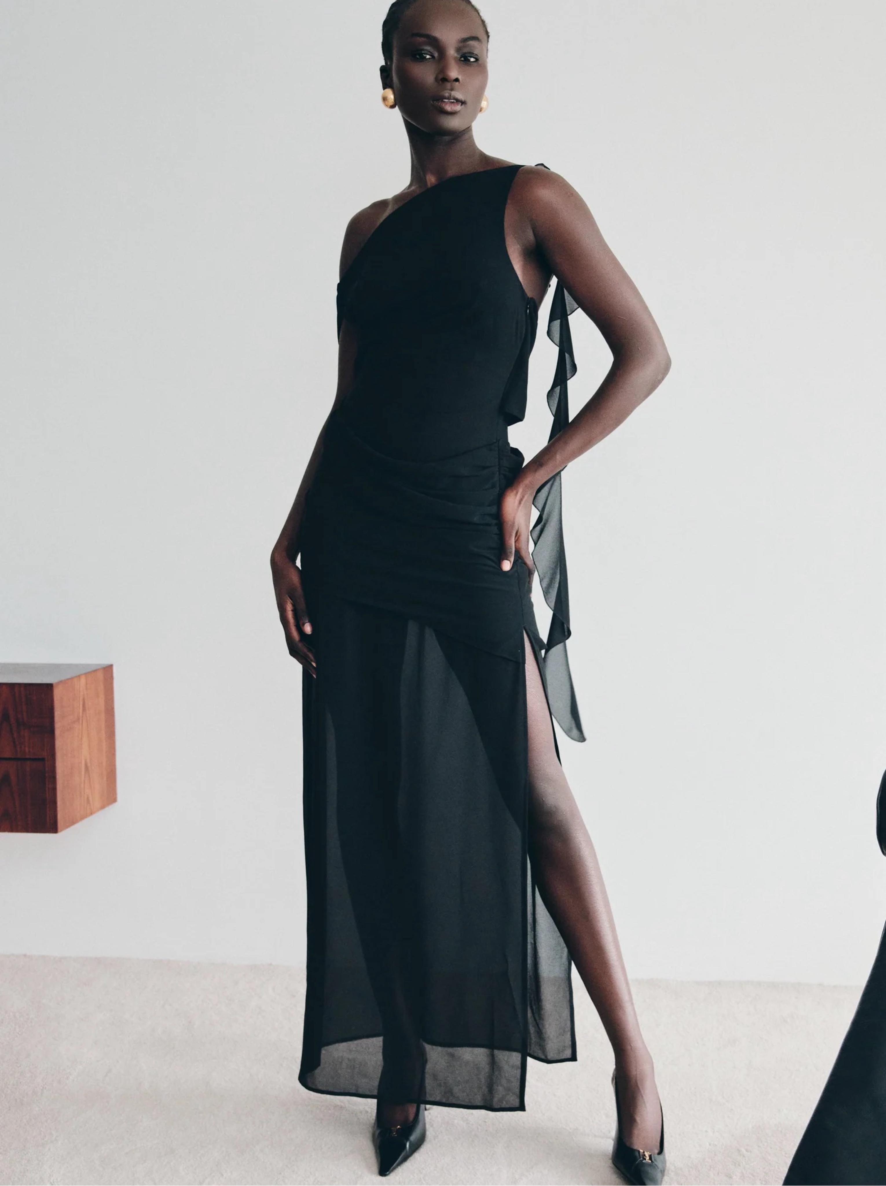 Black Chiffon Ruffle Maxi Dress by Meshki - Pickle Black Chiffon Ruffle Maxi Dress by Meshki - Pickle