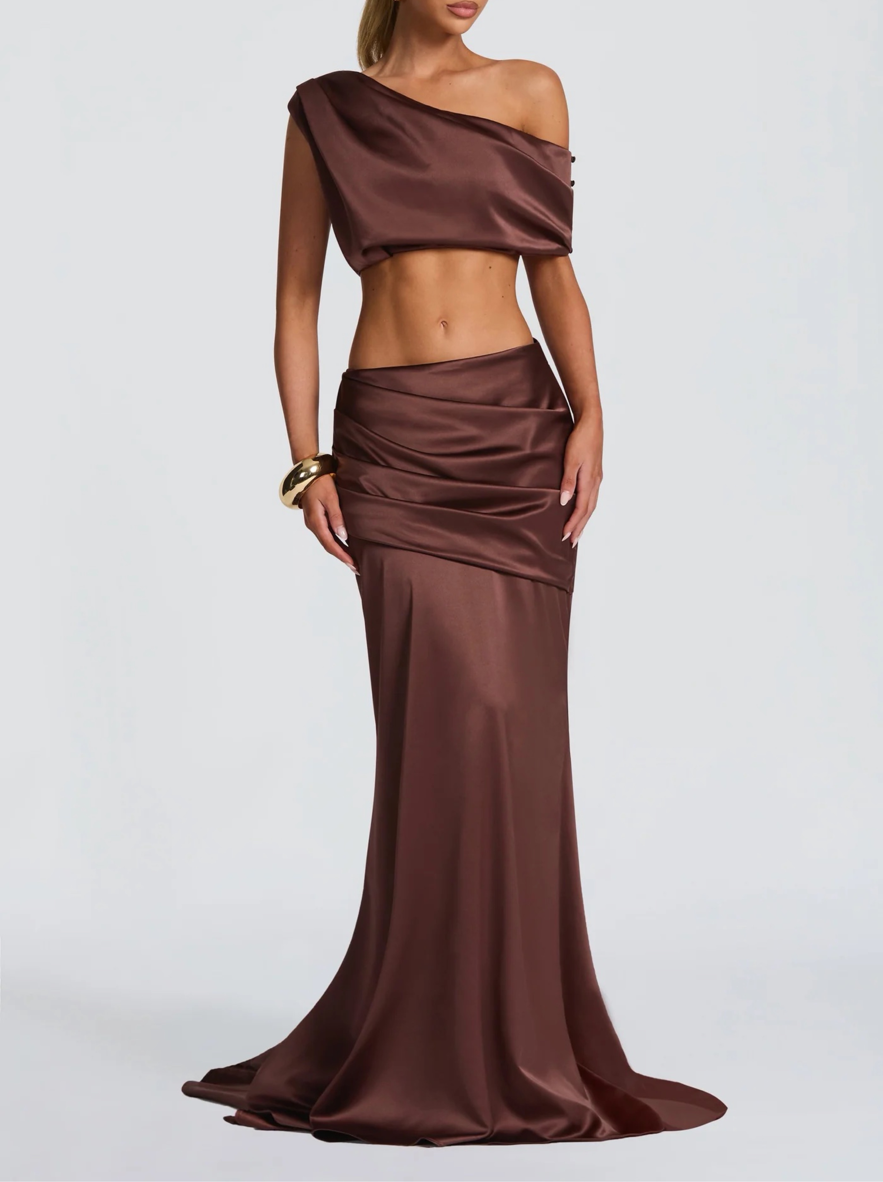 Chocolate Brown Satin Two-Piece Dress Set by Babyboo