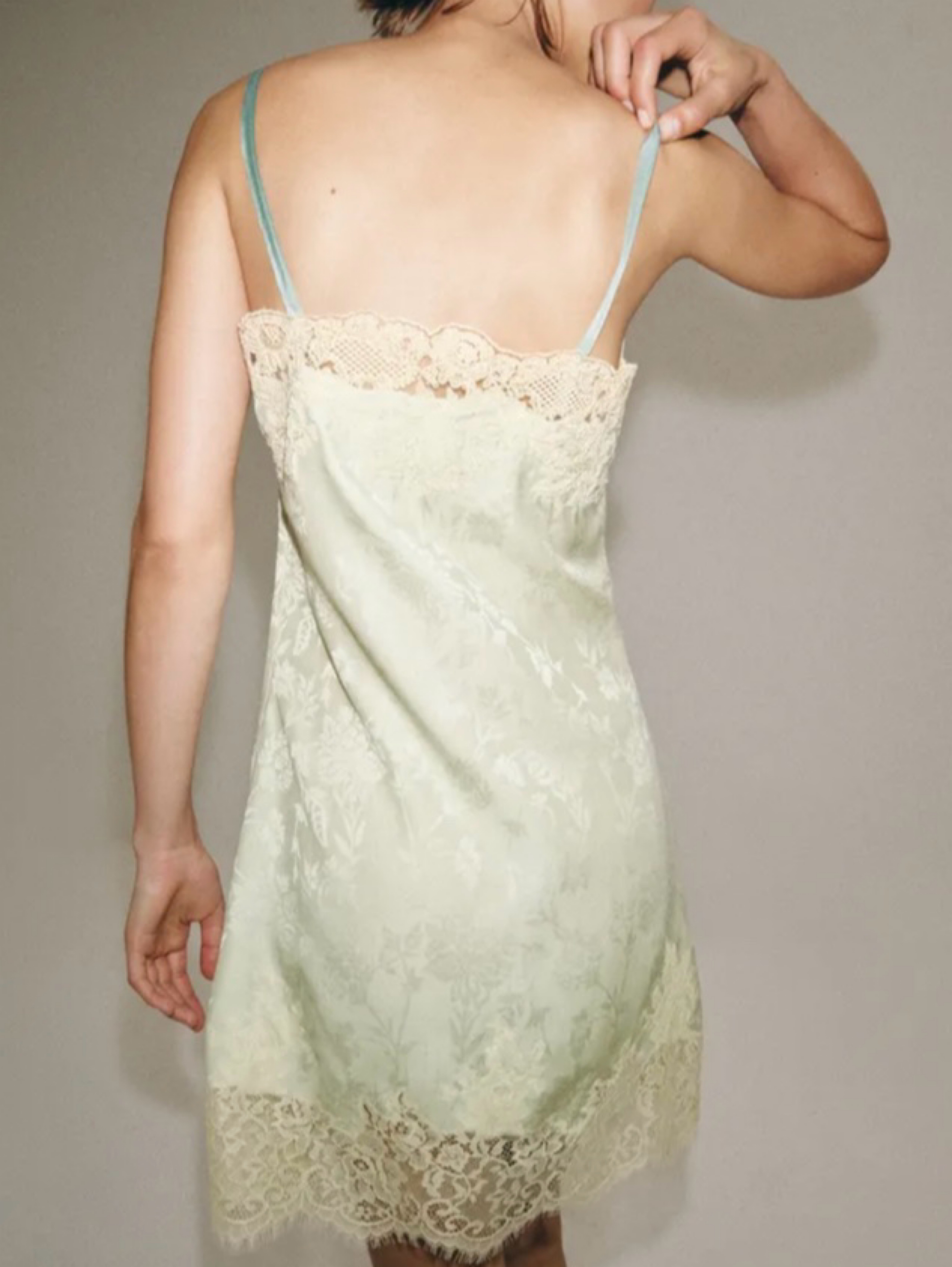 zara lace dress green LACE KNIT MIDI DRESS - Green