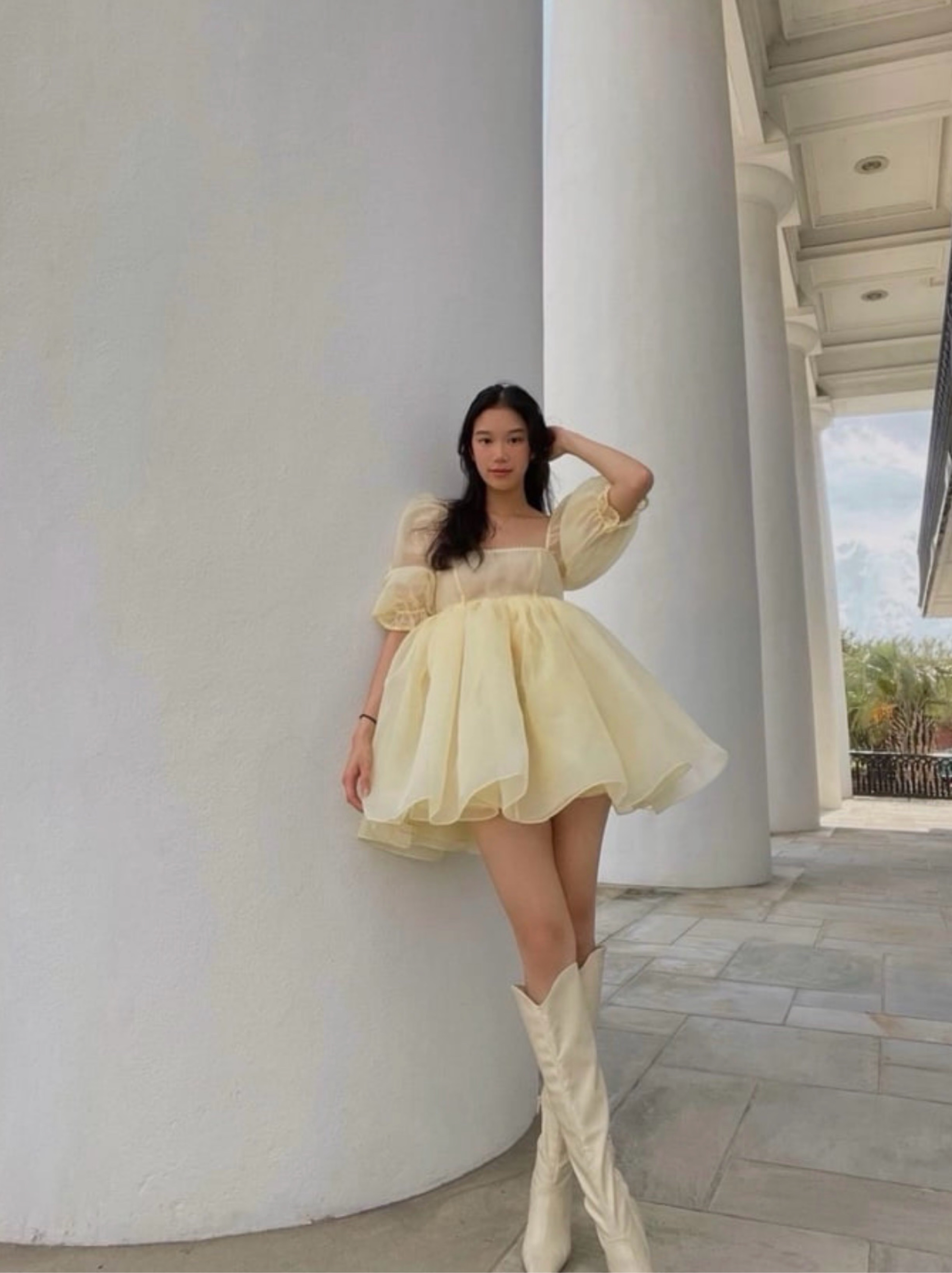 Selkie Banana Puff Sleeve Dress