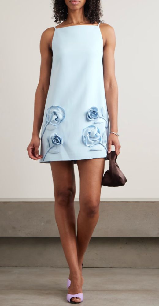 SELF-PORTRAIT, Appliquéd satin-trimmed crepe mini dress