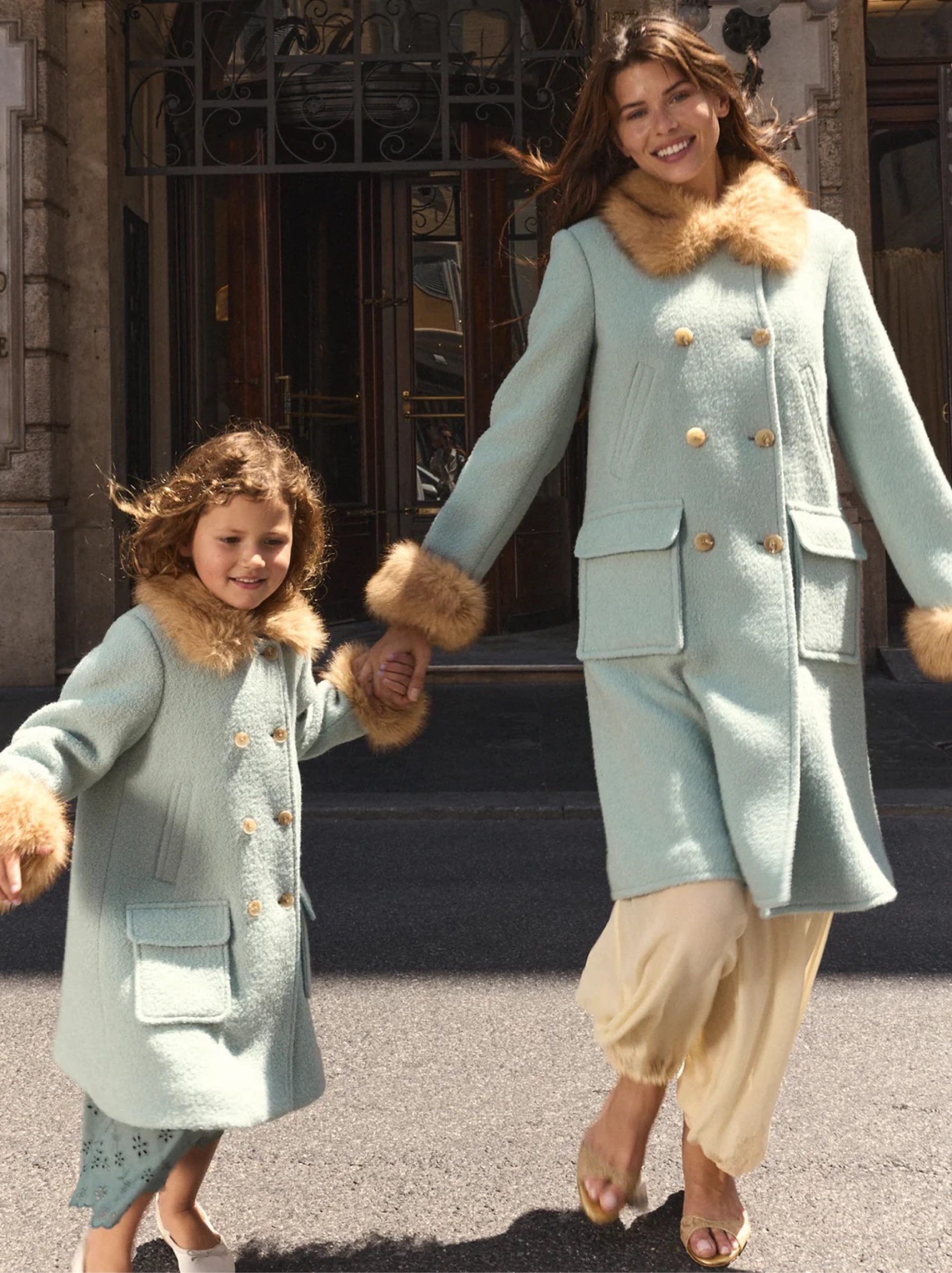 Sage Green Wool Coat with Fur Collar by Doen | Pickle