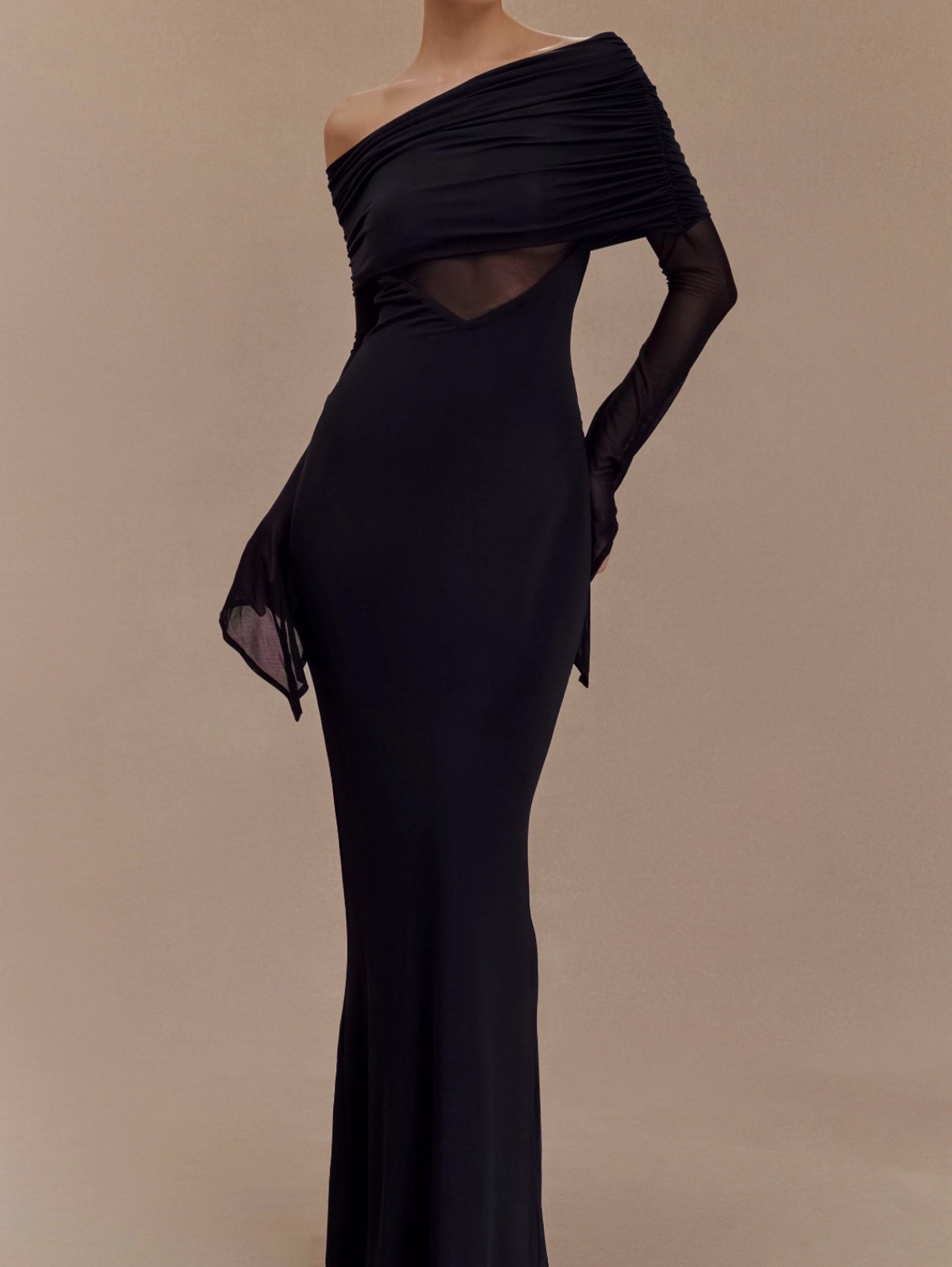 One Shoulder Mesh Maxi Dress