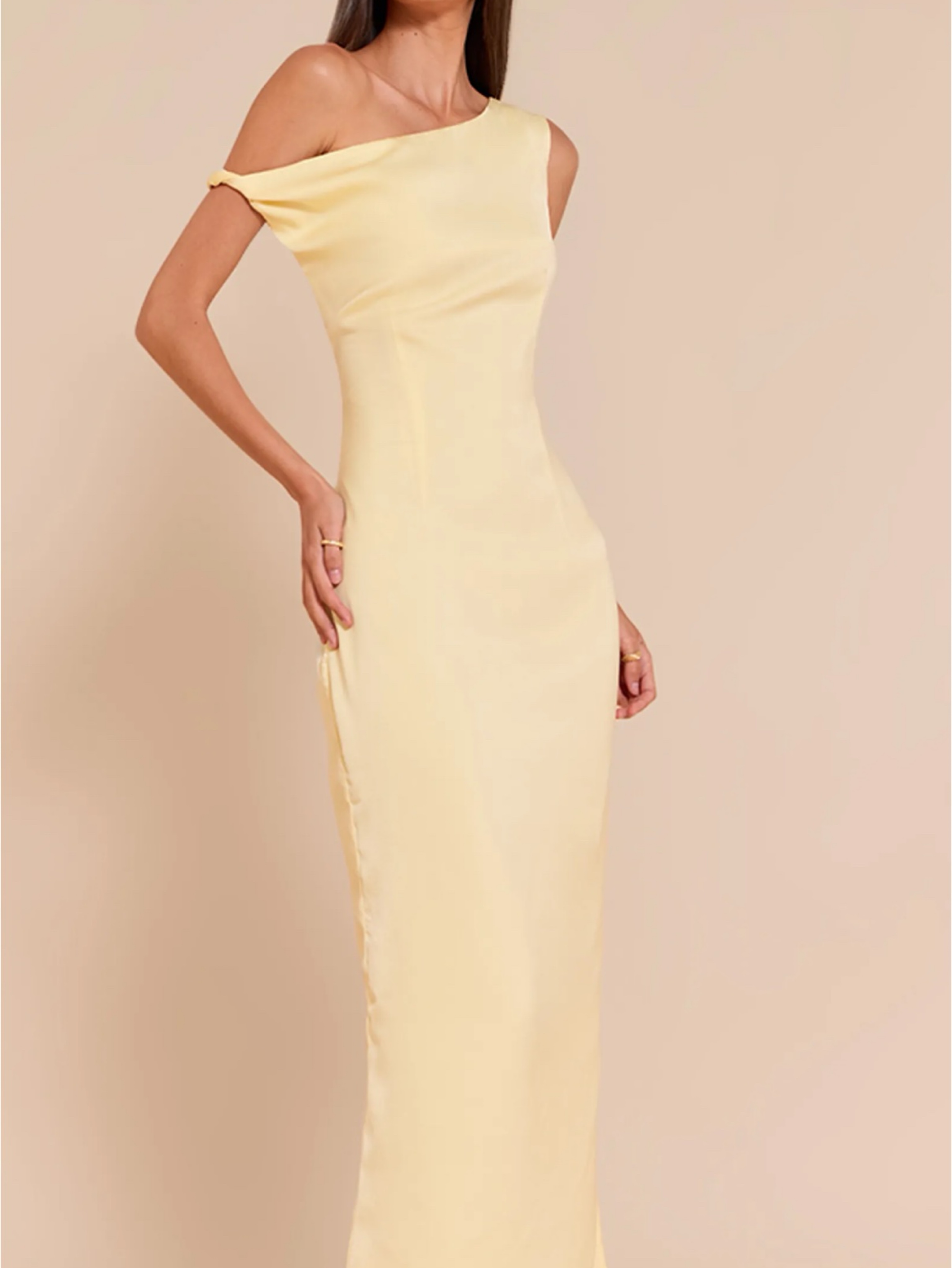 Satin Asymmetric Twist Maxi Dress