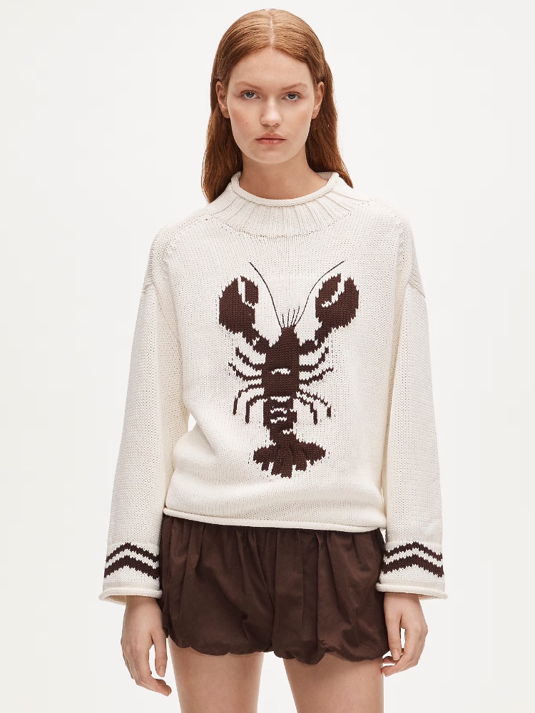 J.Crew 2025 Rollneck Sweater with Lobster Intarsia in Ivory Walnut