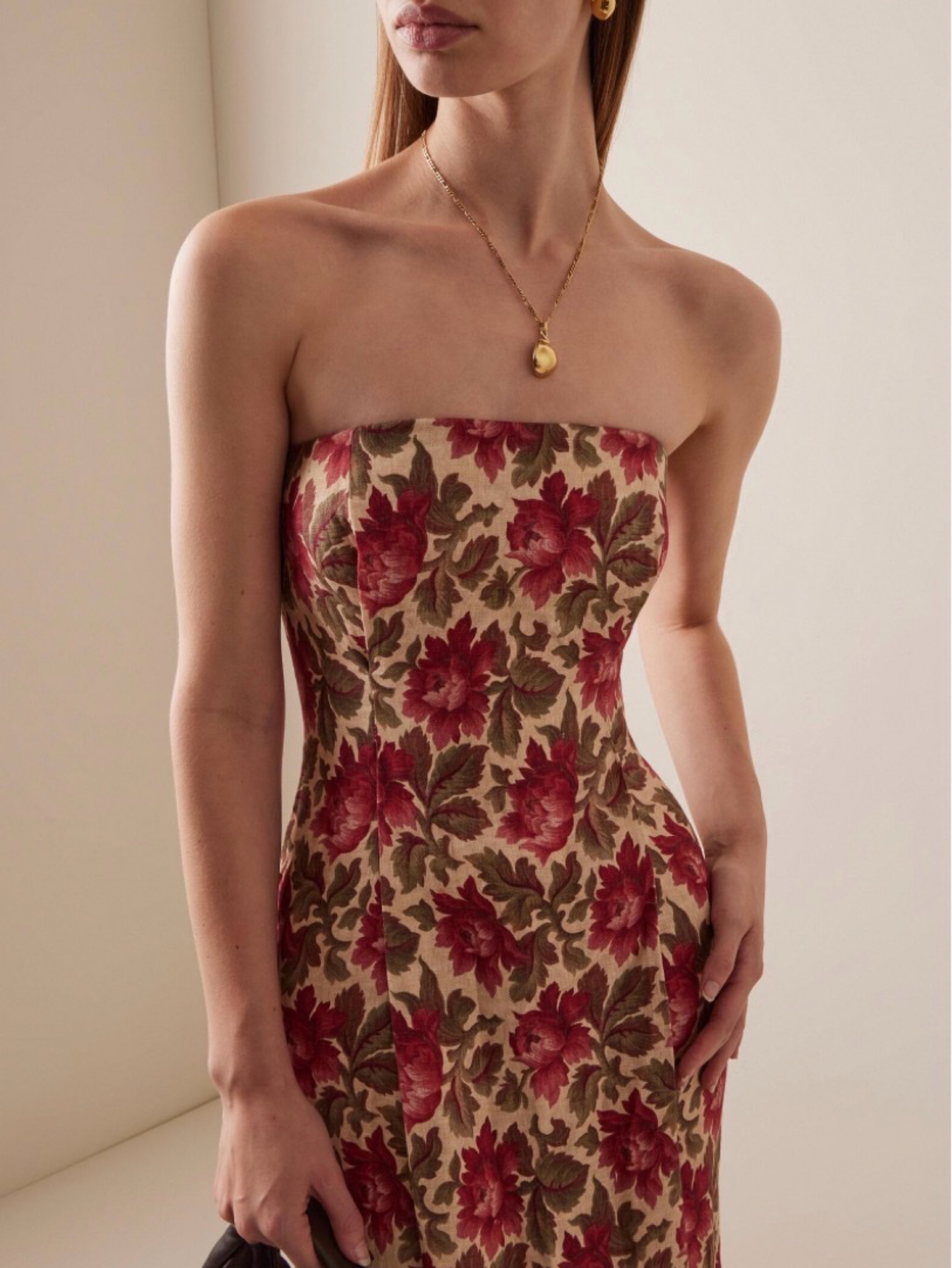 POSSE Rosalie Floral Linen Strapless Maxi Dress