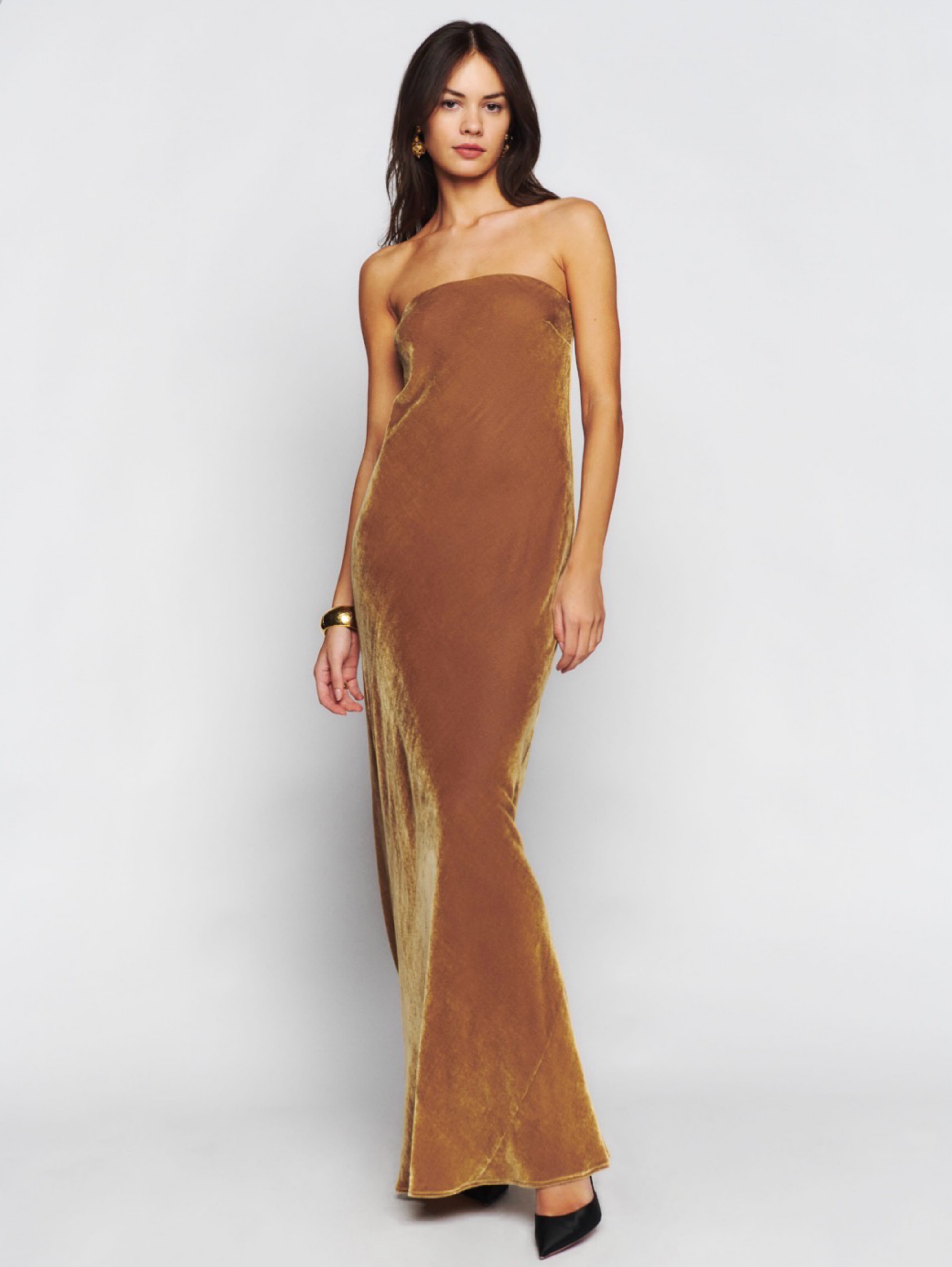 REFORMATION Sylvania Strapless Velvet Maxi Dress