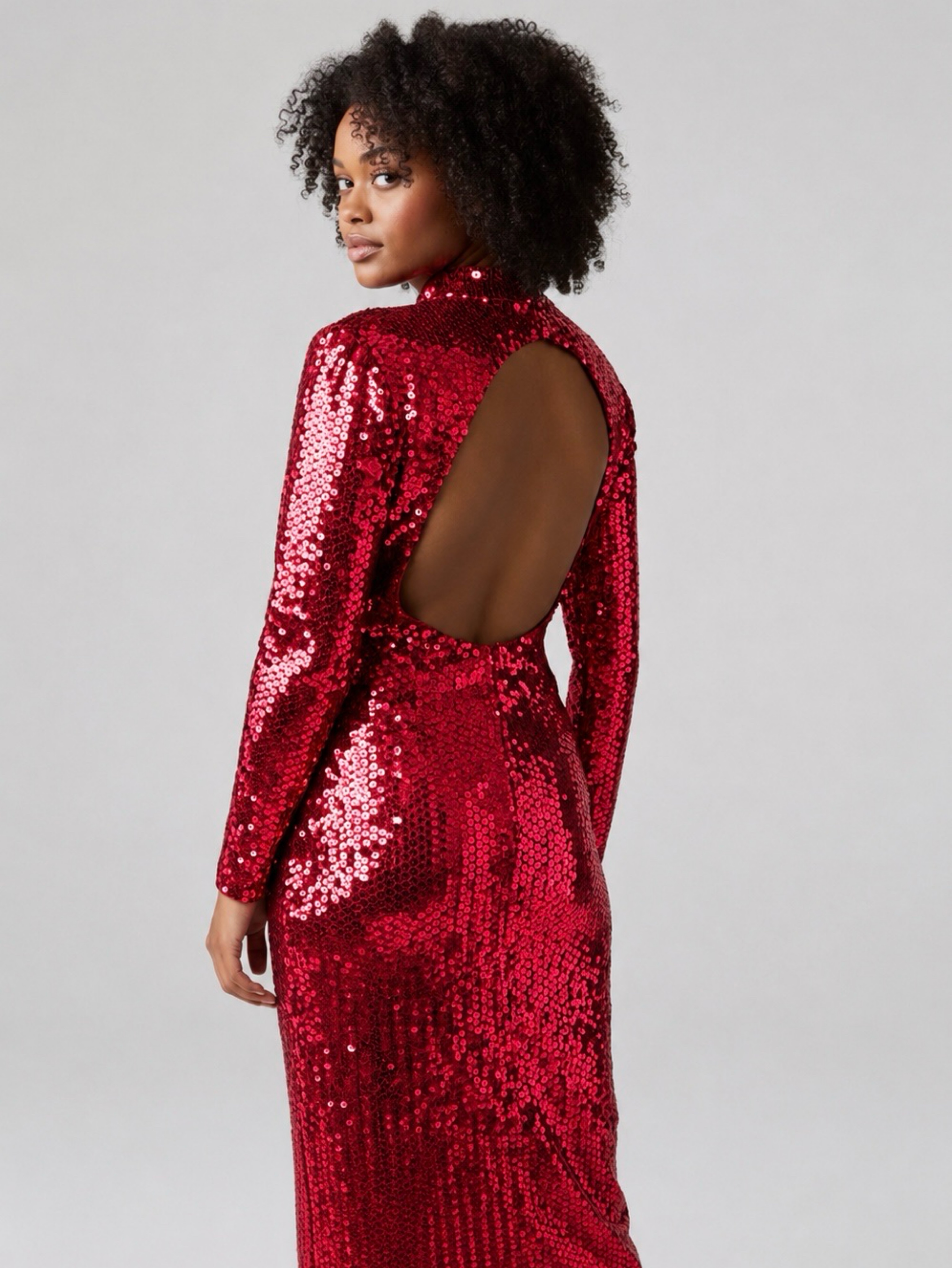 VINTAGE OLEG CASSINI 1980s Red Sequin Open-Back Dress