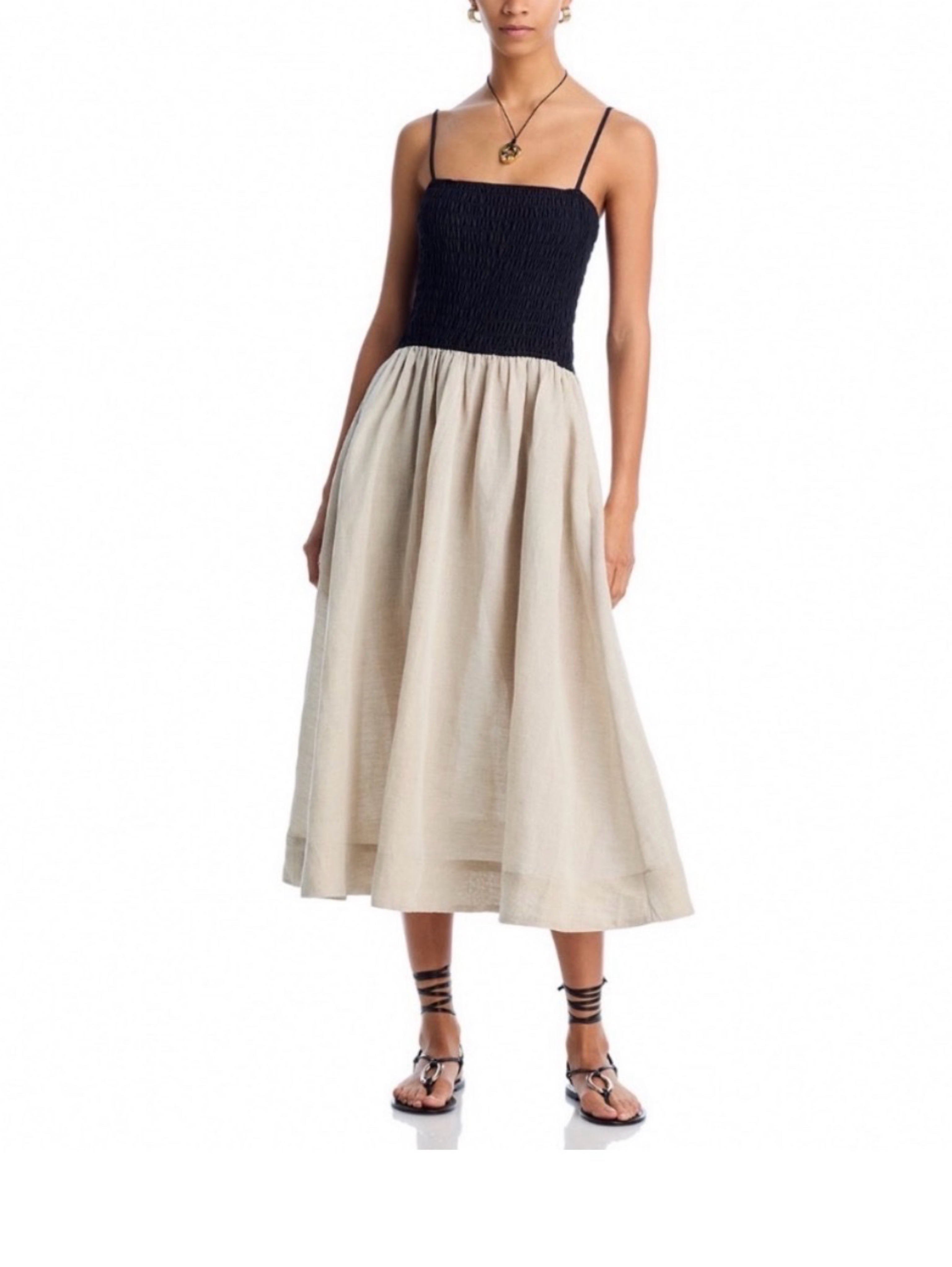 Ciao Lucia Mael Dress - Oatmeal & black smocked linen