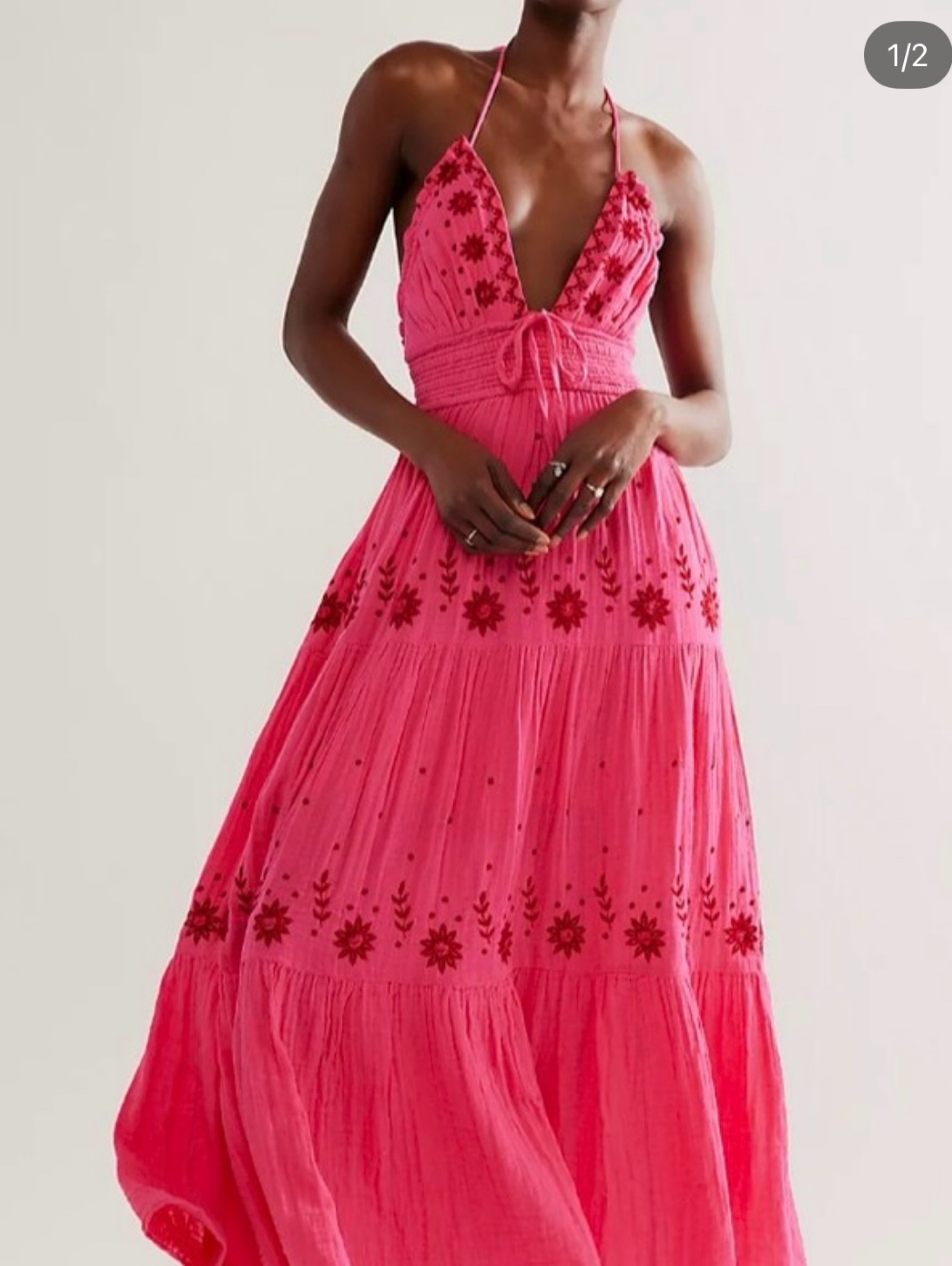 free people pink embroidered dress Free People Real Love Embroidered Tiered Maxi Sundress In Moxie Combo