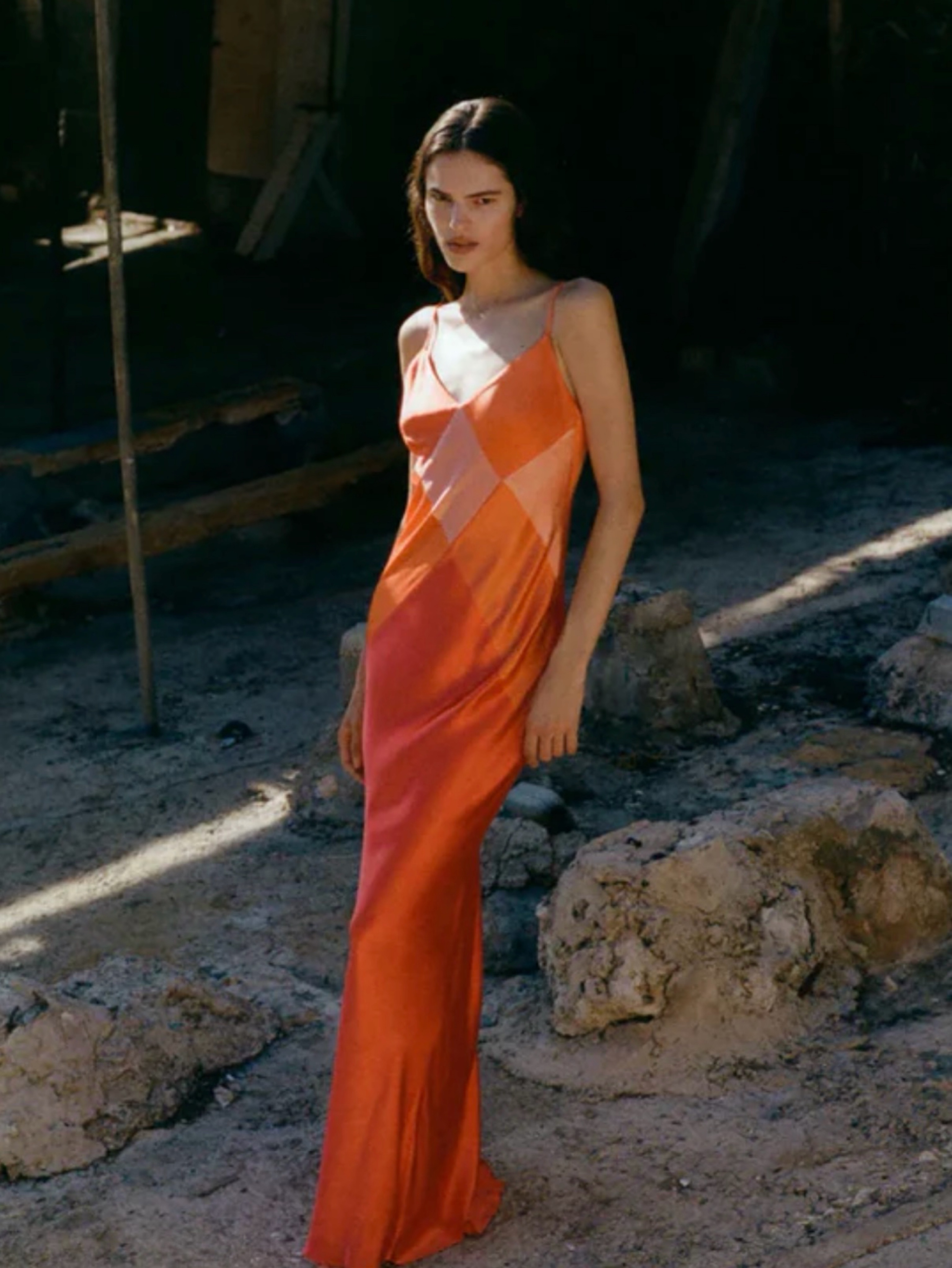 orange shona joy dress Shona Joy Mia Spliced Maxi Dress in Red Orange & Hibiscus by Shona Joy