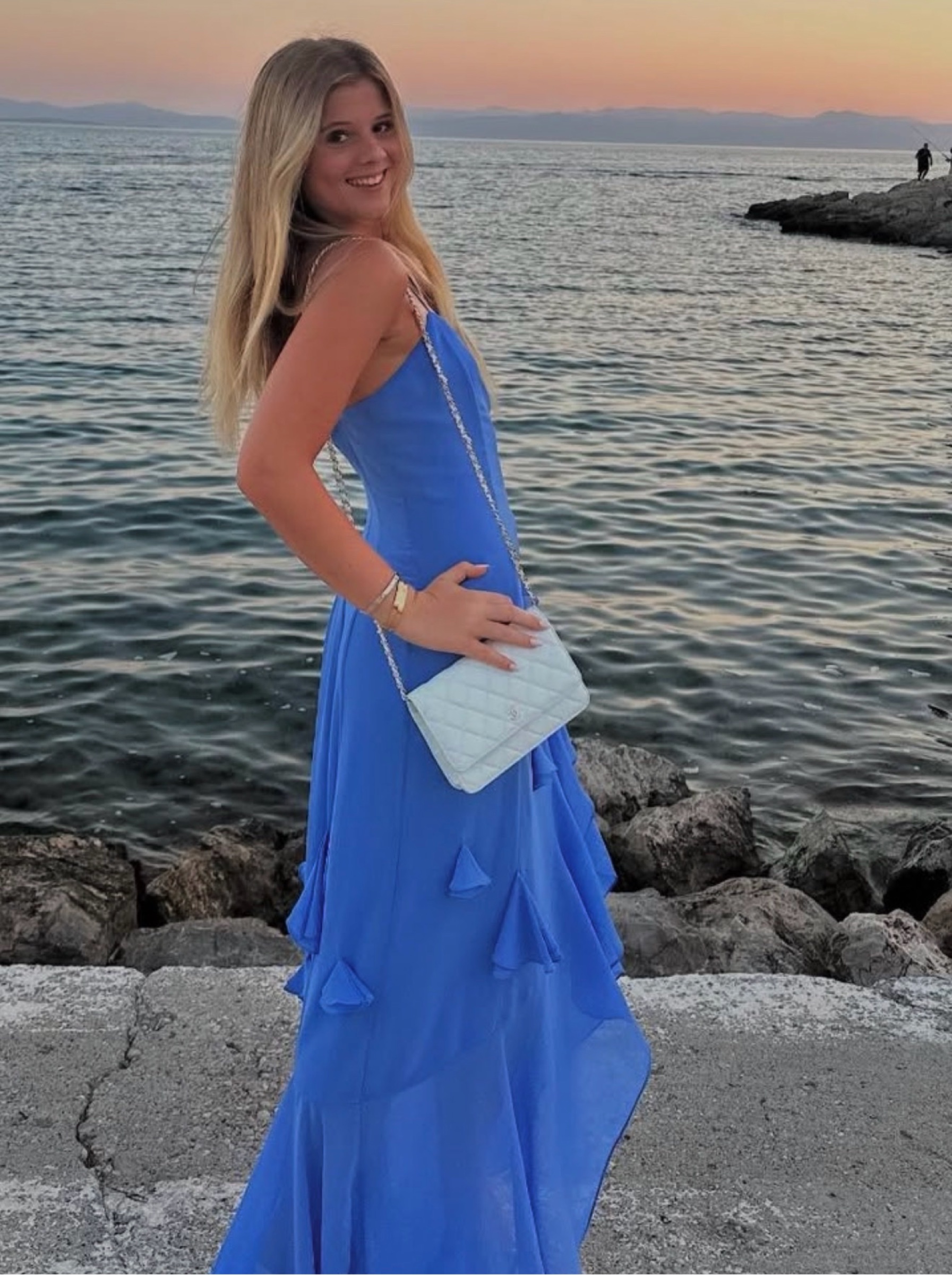 azul blue dress Azulu maxi Xs by Azulu Elena Square Neck Soft BIS-04-29-24 Tank dress making it perfect for Color:Sky Blue / Ivory