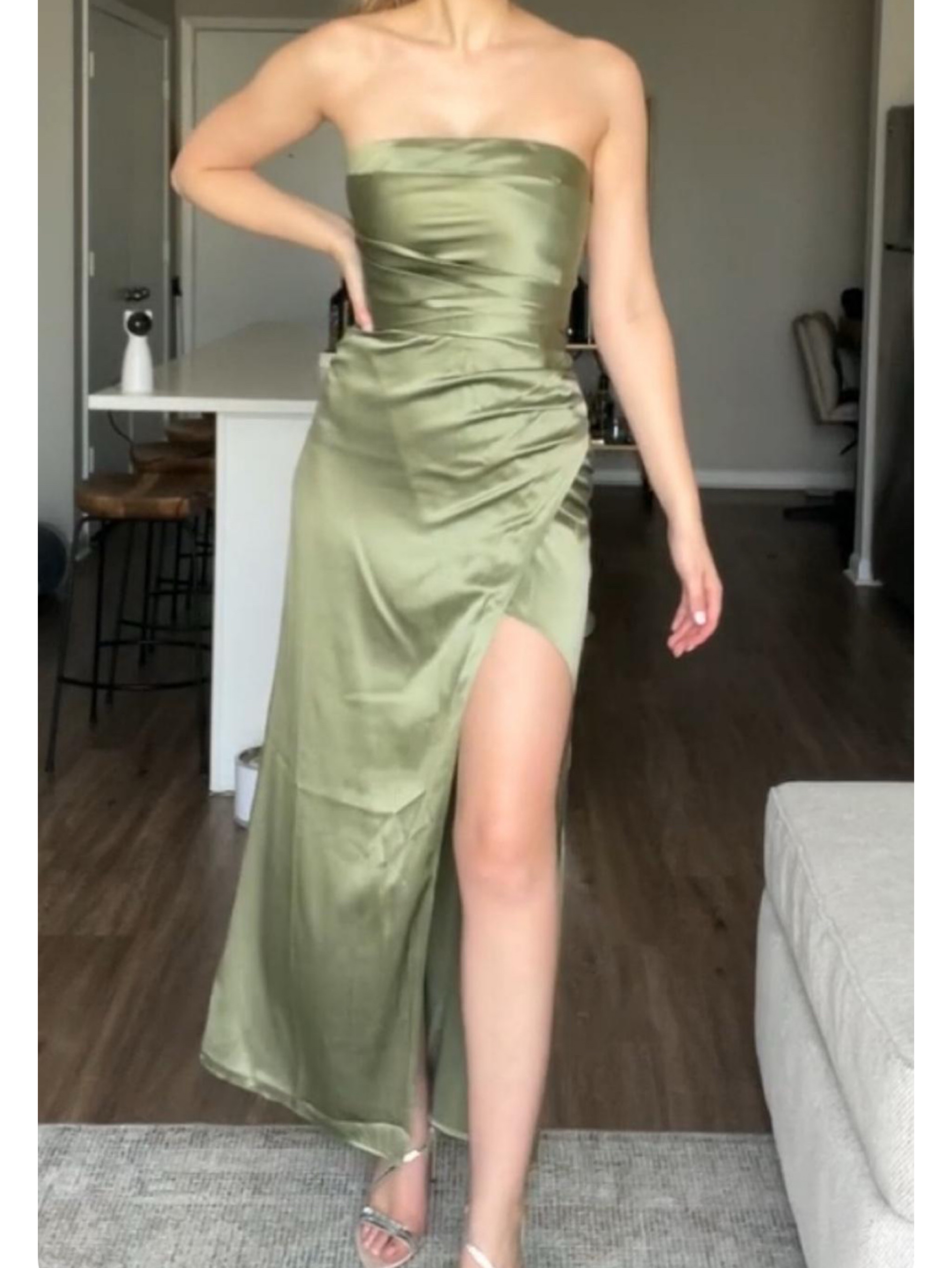 reformation green bridesmaid dress Reformation Oren Silk Dress in Green