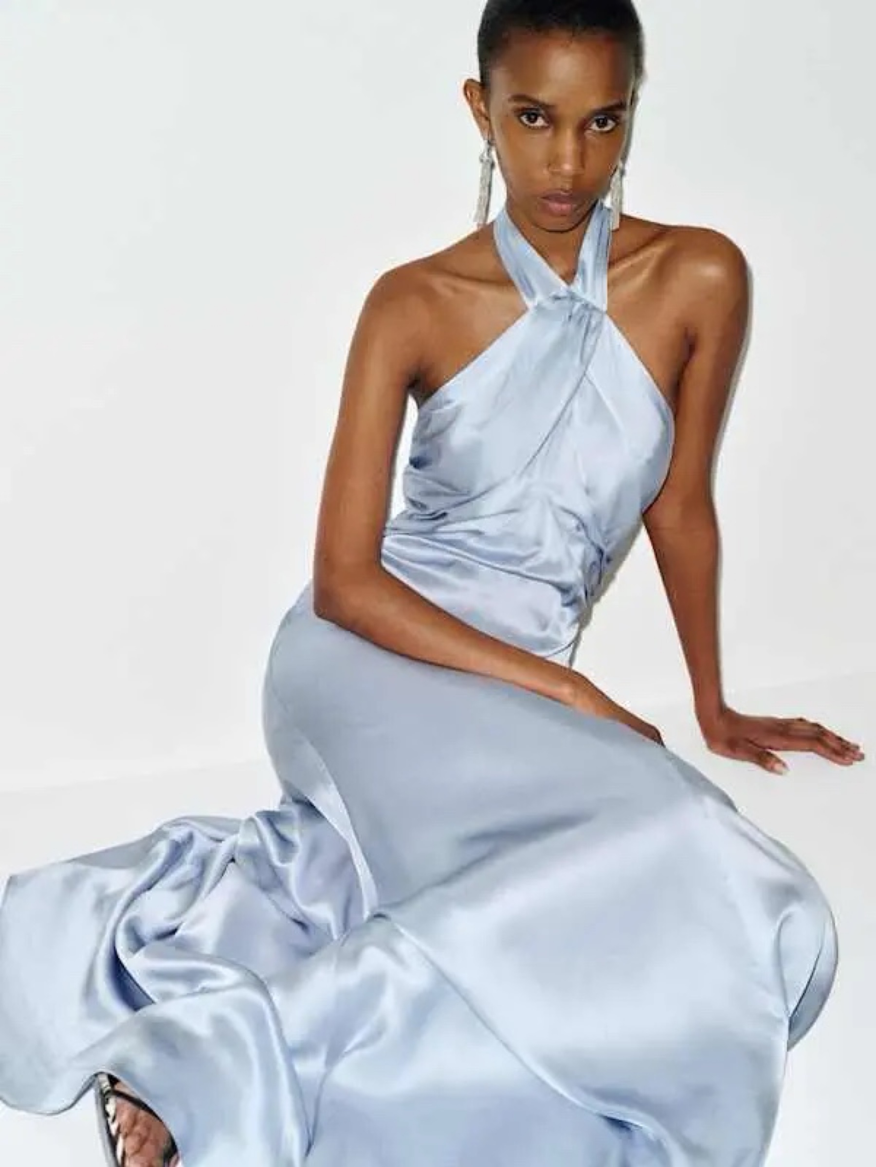 Reformation veria light blue silk maxi dress halter neck formal bridesmaid wedding guest homecoming by Reformation