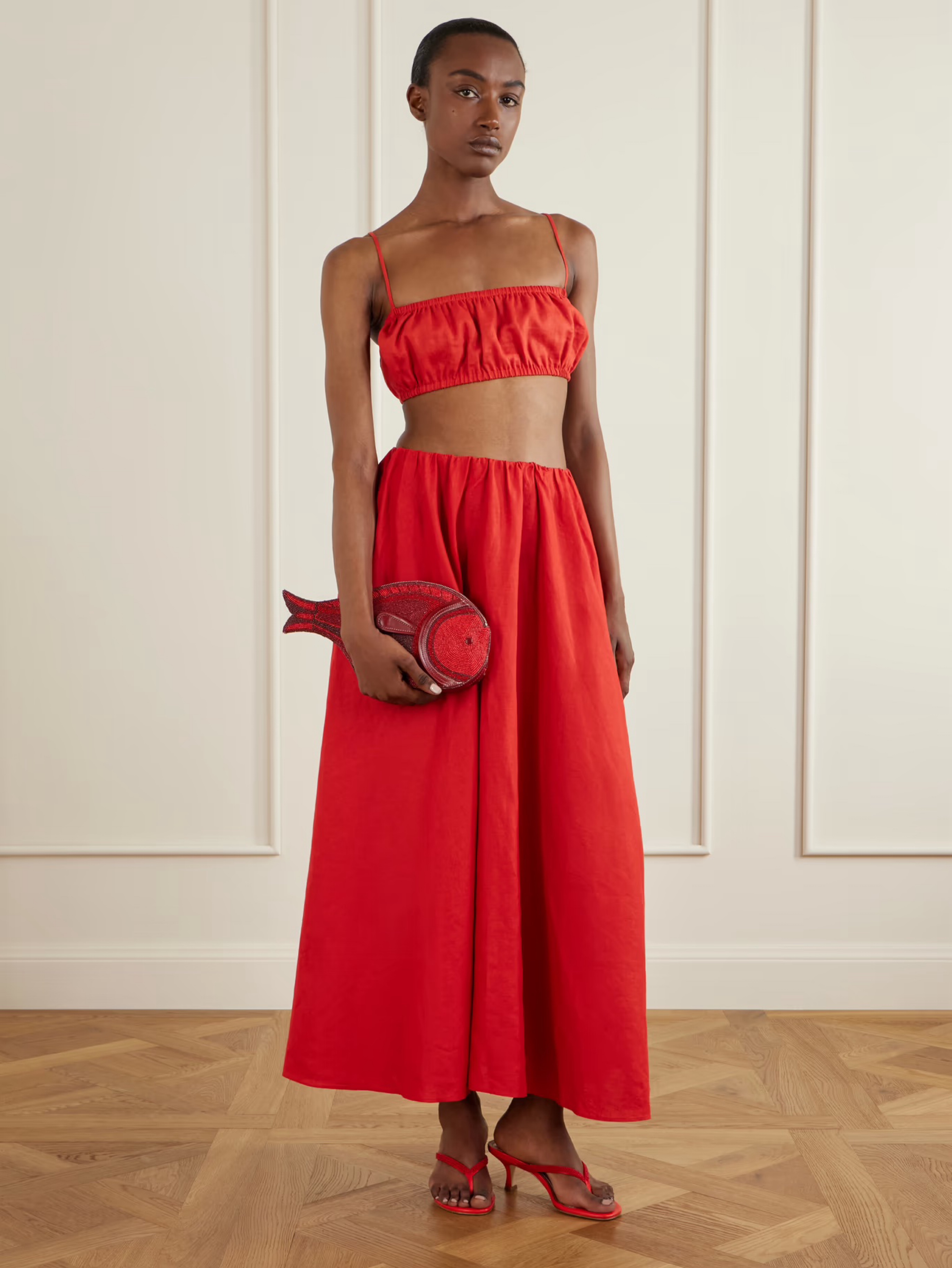 staud fish dress Winnie printed silk-crepe maxi - black style mini with a minimalist single STAUD Cleo Fish Basket Bag