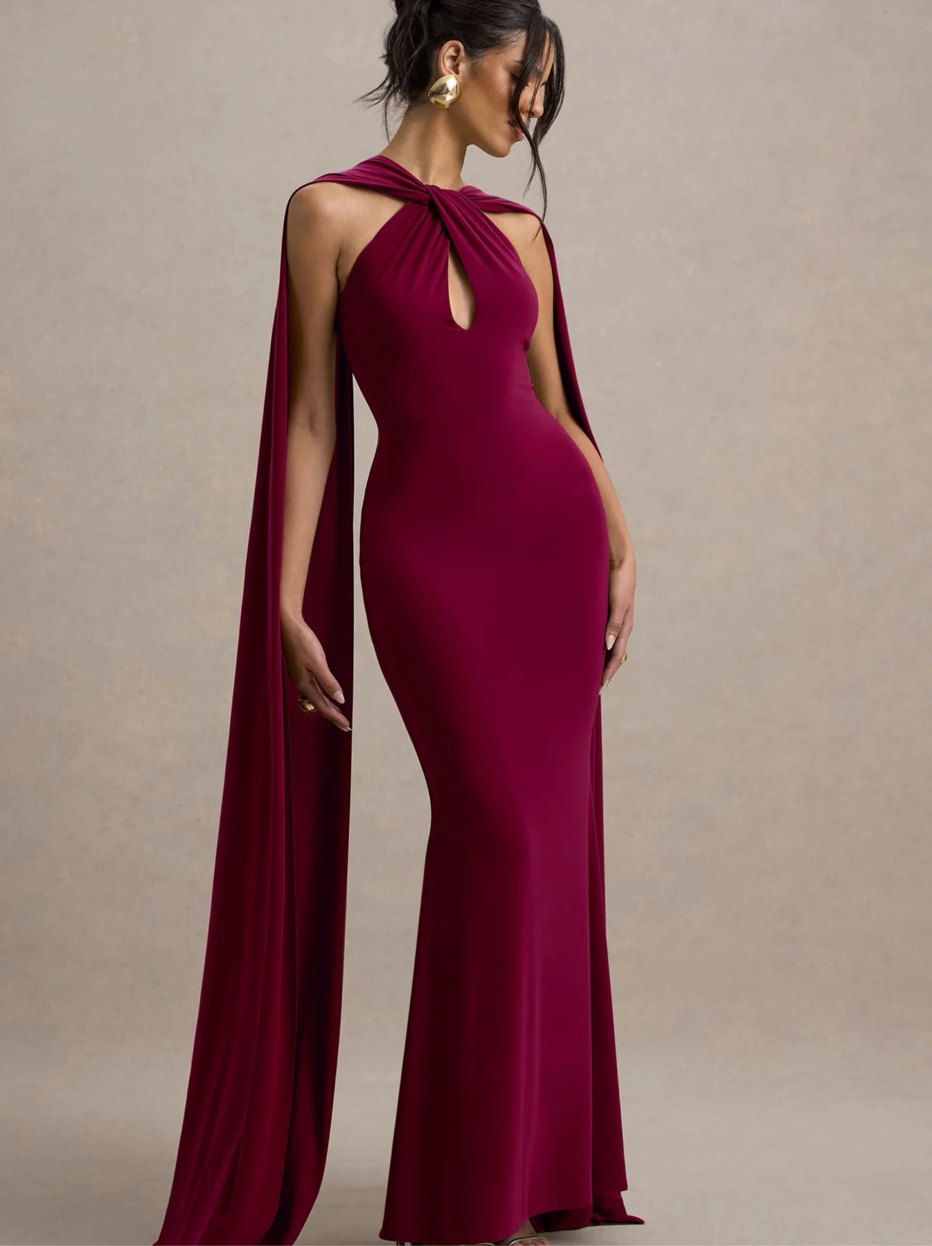 Club London Burgundy Cape/Scarf Dress