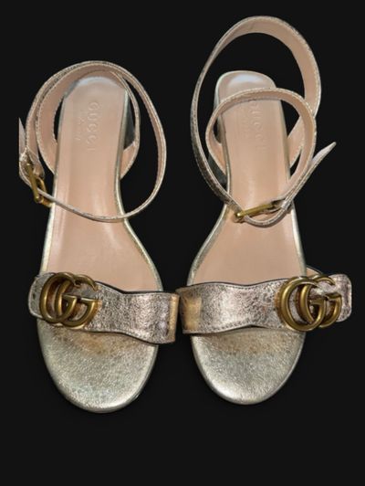 Gucci Marmont GG Metallic Block Heel San by Gucci | Pickle