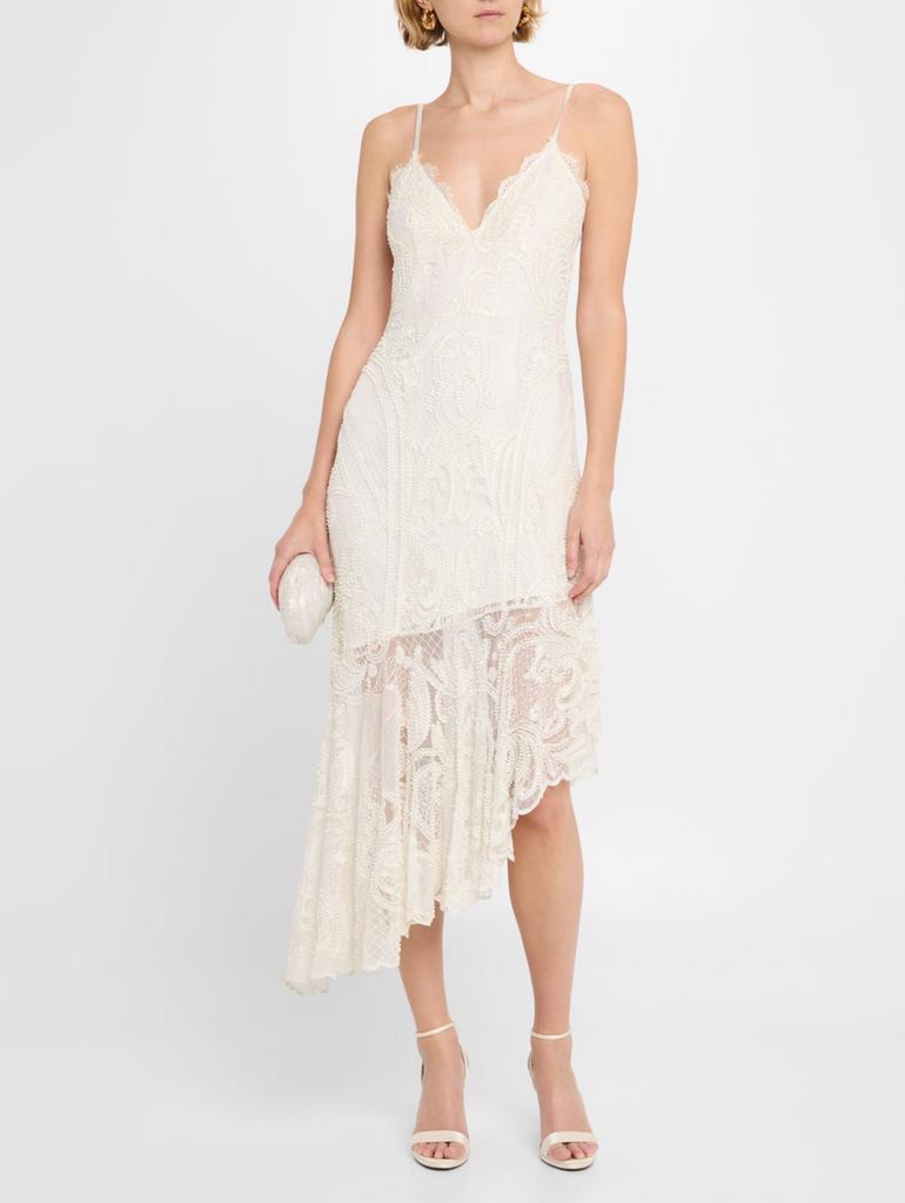 liv foster elara asymmetrical embroidered lace midi dress Asymmetric by Liv Foster Size:US 26W 90s fashion: a strappy spring