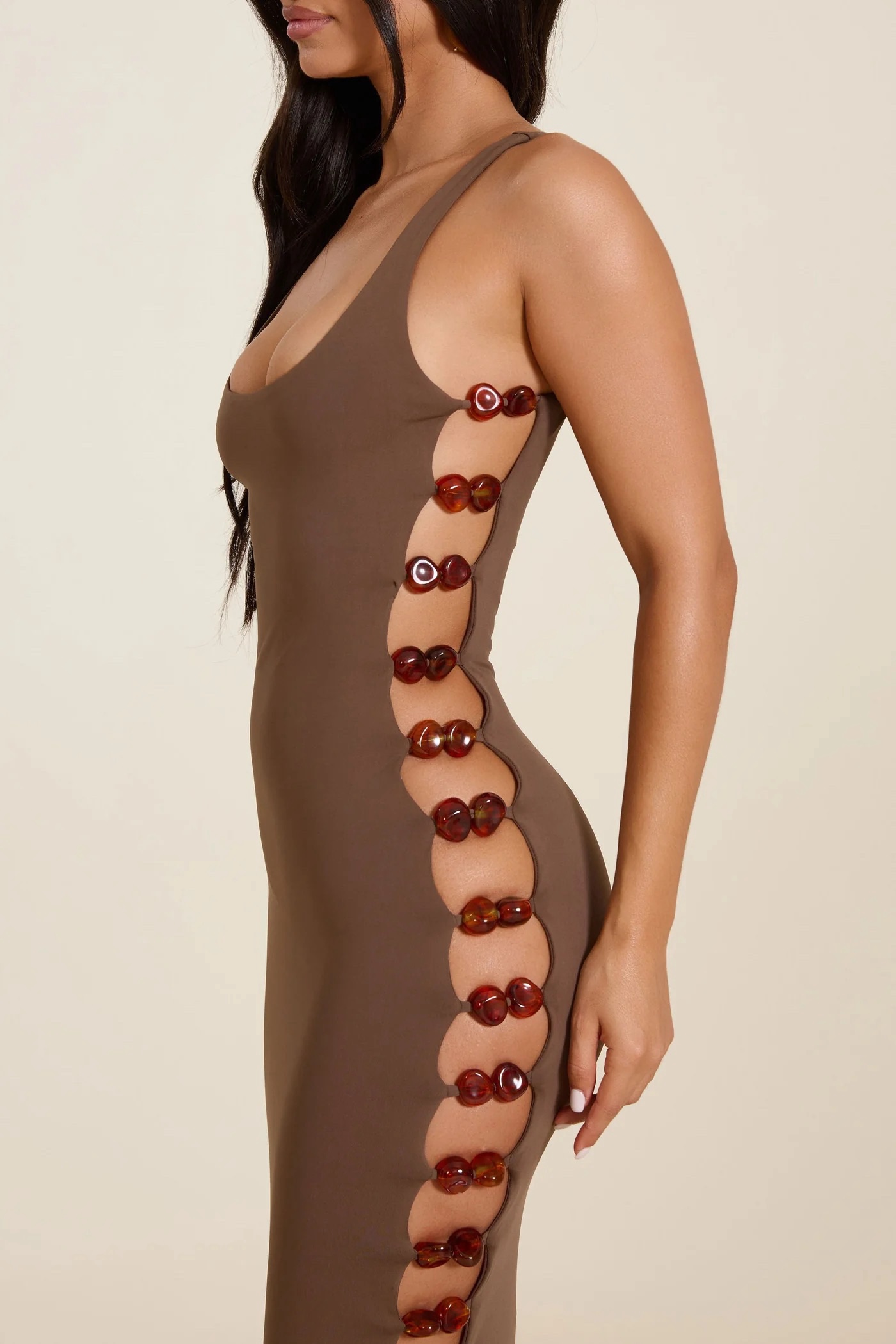 mars the label brown dress Sculpt Mini Dress in Brown Sleek & Body-Contouring Fit marsthelabel