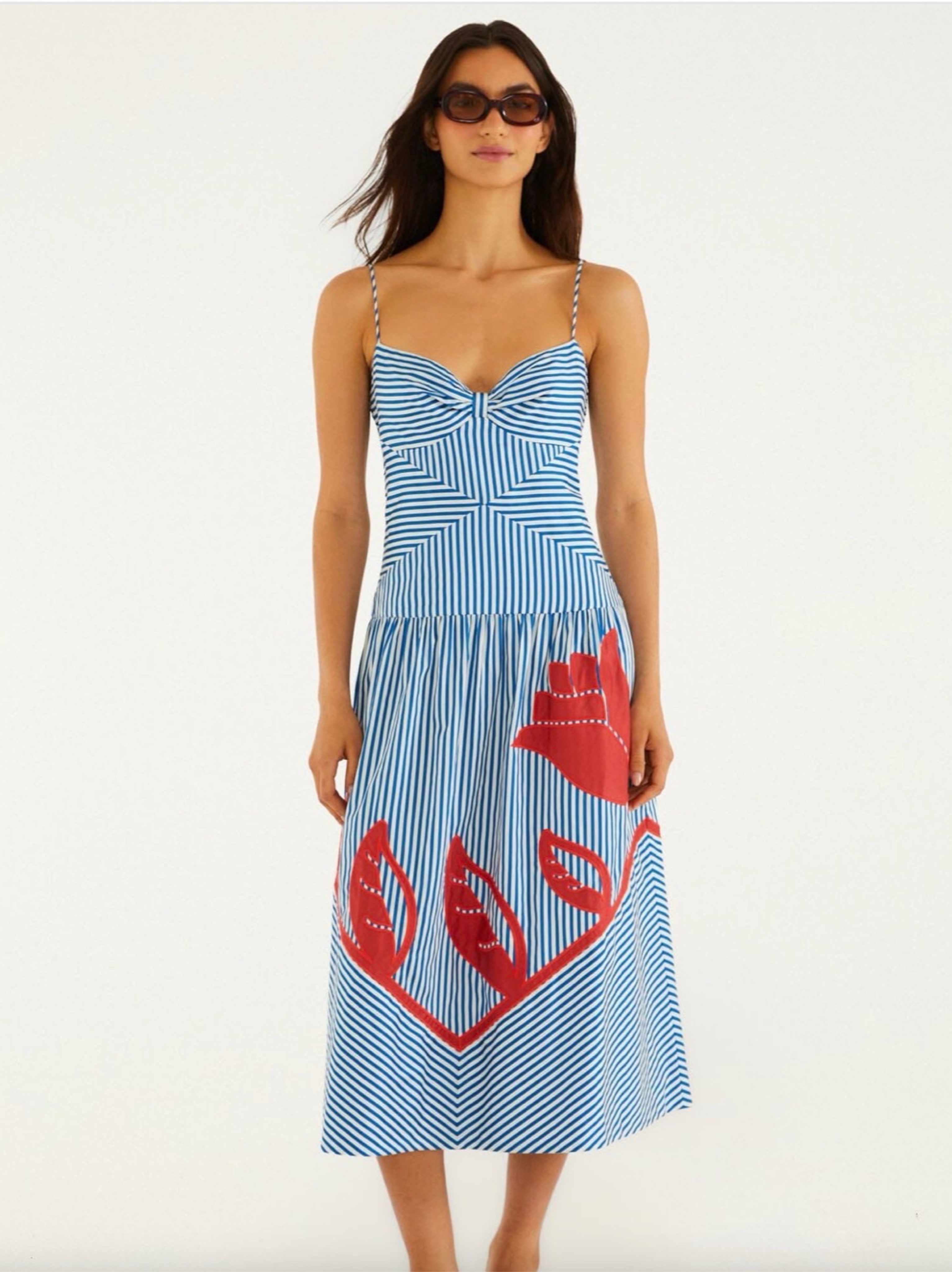 Blue Sky Stripes Sleeveless Midi Dress