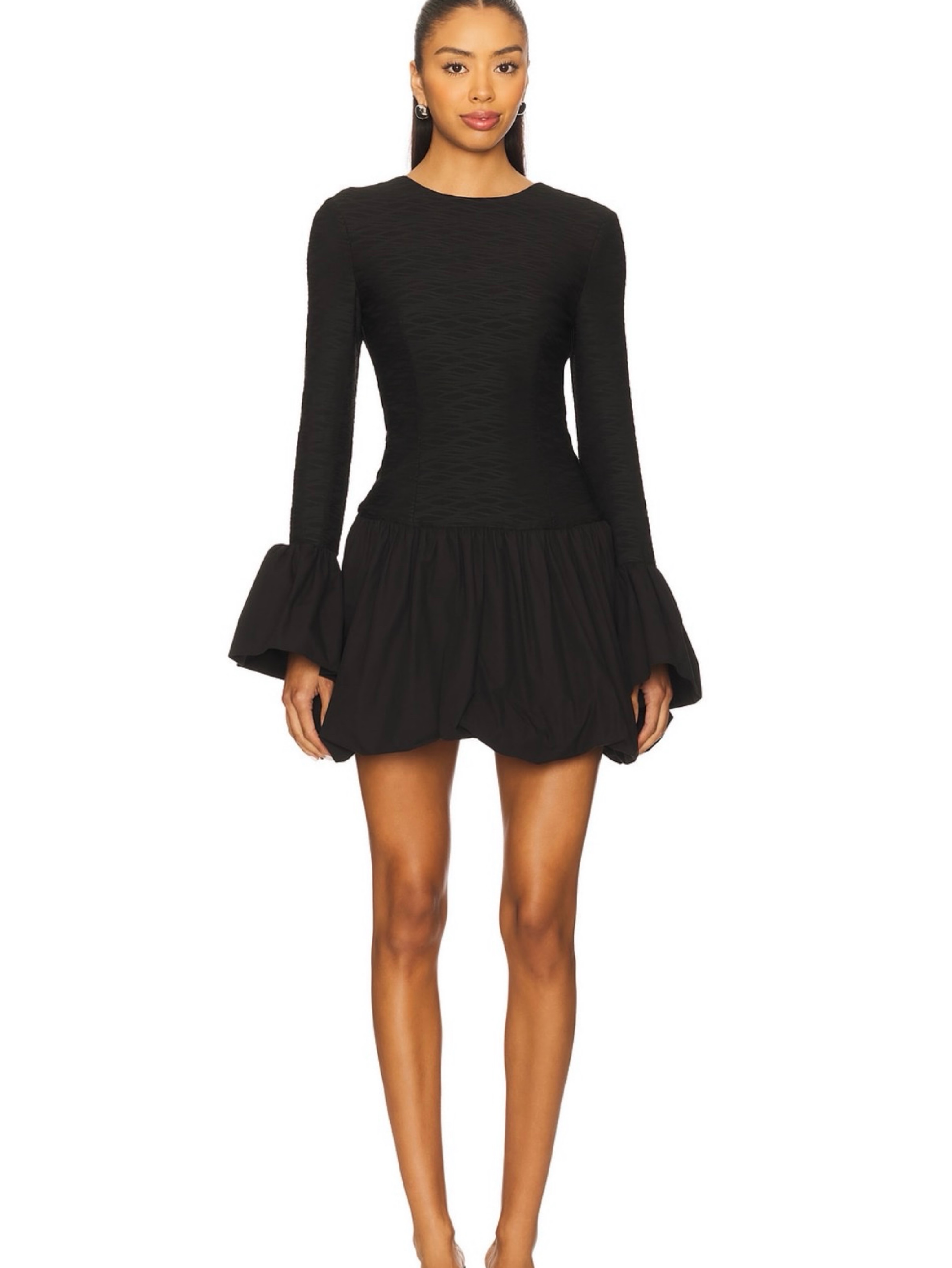 Theodora bubble skirt and bell sleeve mini dress