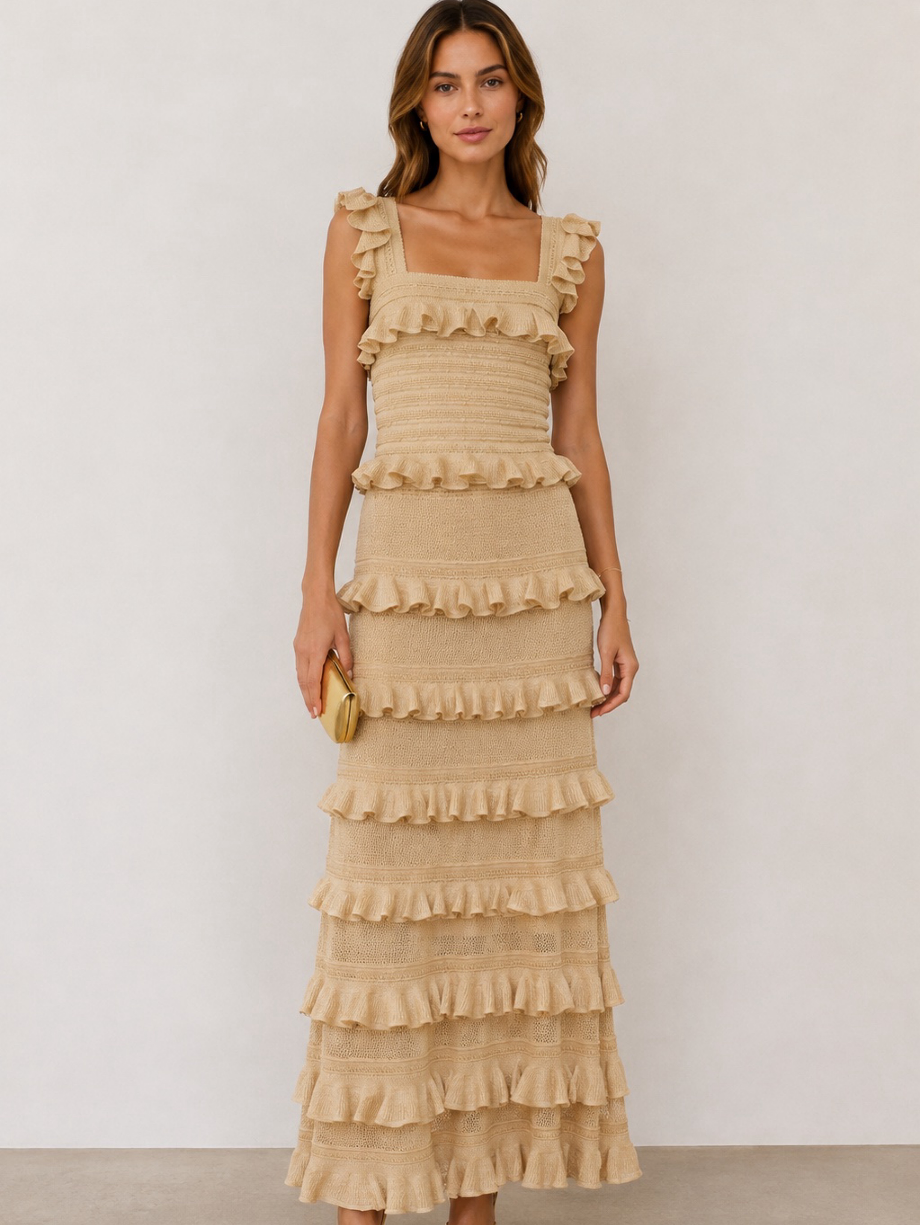 Zimmermann Beige Ruffle Knit Maxi Dress