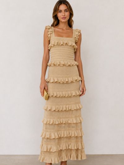 Zimmermann Beige Ruffle Knit Maxi Dress