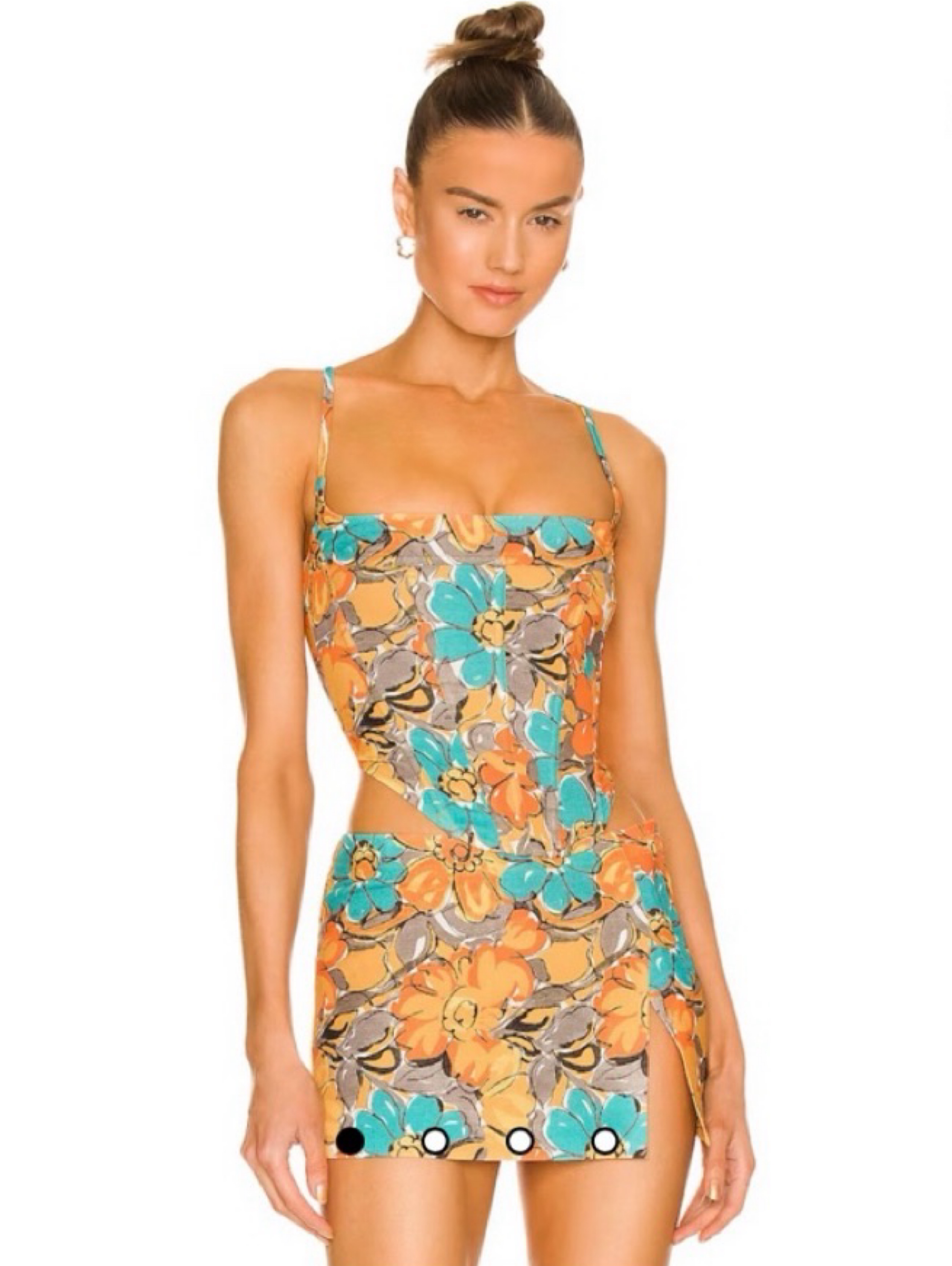 Miaou Parisian Flower Orange Corset Top & Mini Skirt Set