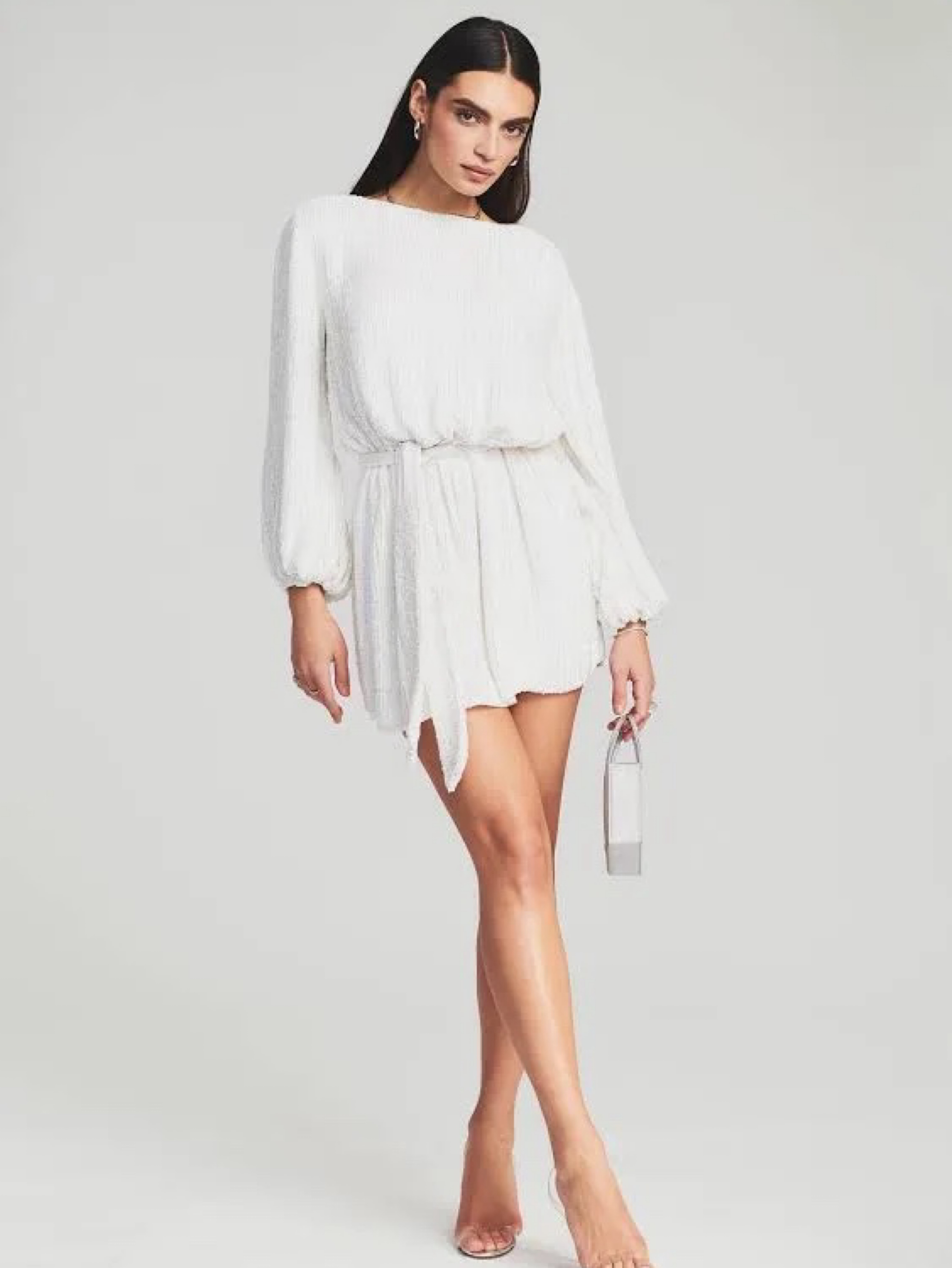 Retrofête Grace Sequin Mini Dress in Moonglow White