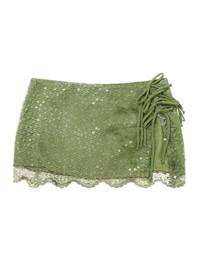 Olive Green Lace Sequin Mini Skirt