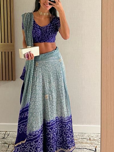 Royal Blue & Seafoam Three-Piece Lehenga Set