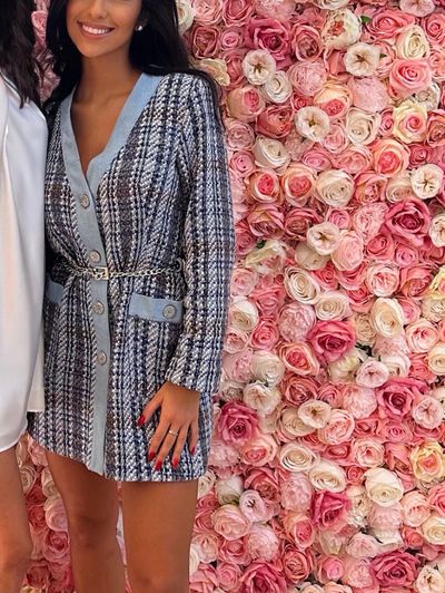 Blue Tweed & Denim Chain Belt Blazer Dress