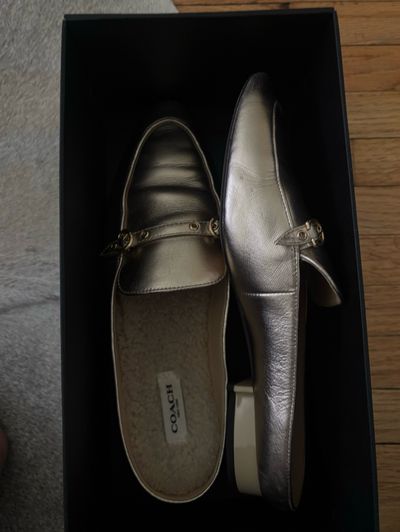 COACH シルバー ポインテッドトゥ ミュール 37.0 Coach Metallic Leather Mules by Coach | Pickle