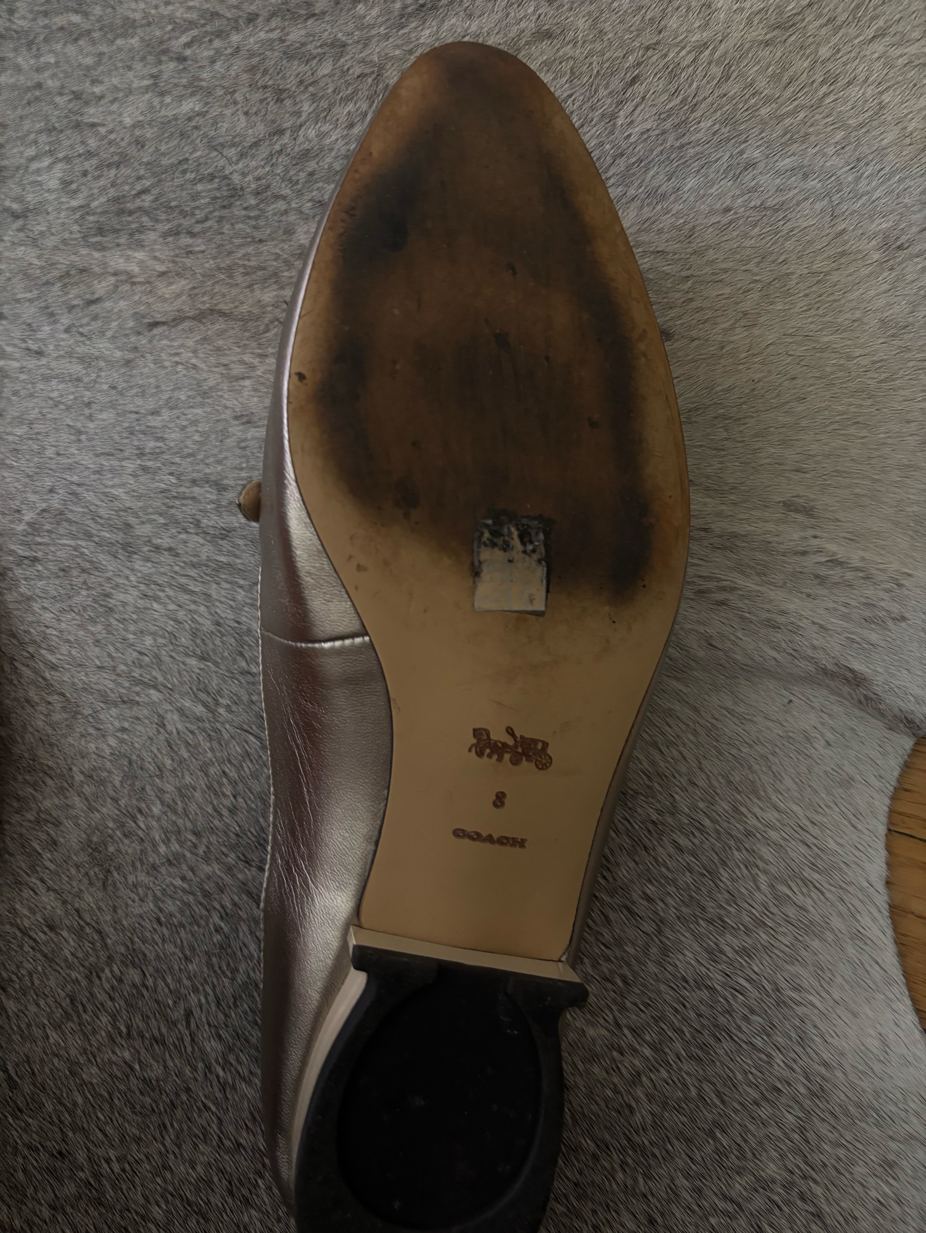 COACH シルバー ポインテッドトゥ ミュール 37.0 Coach Metallic Leather Mules by Coach - Pickle