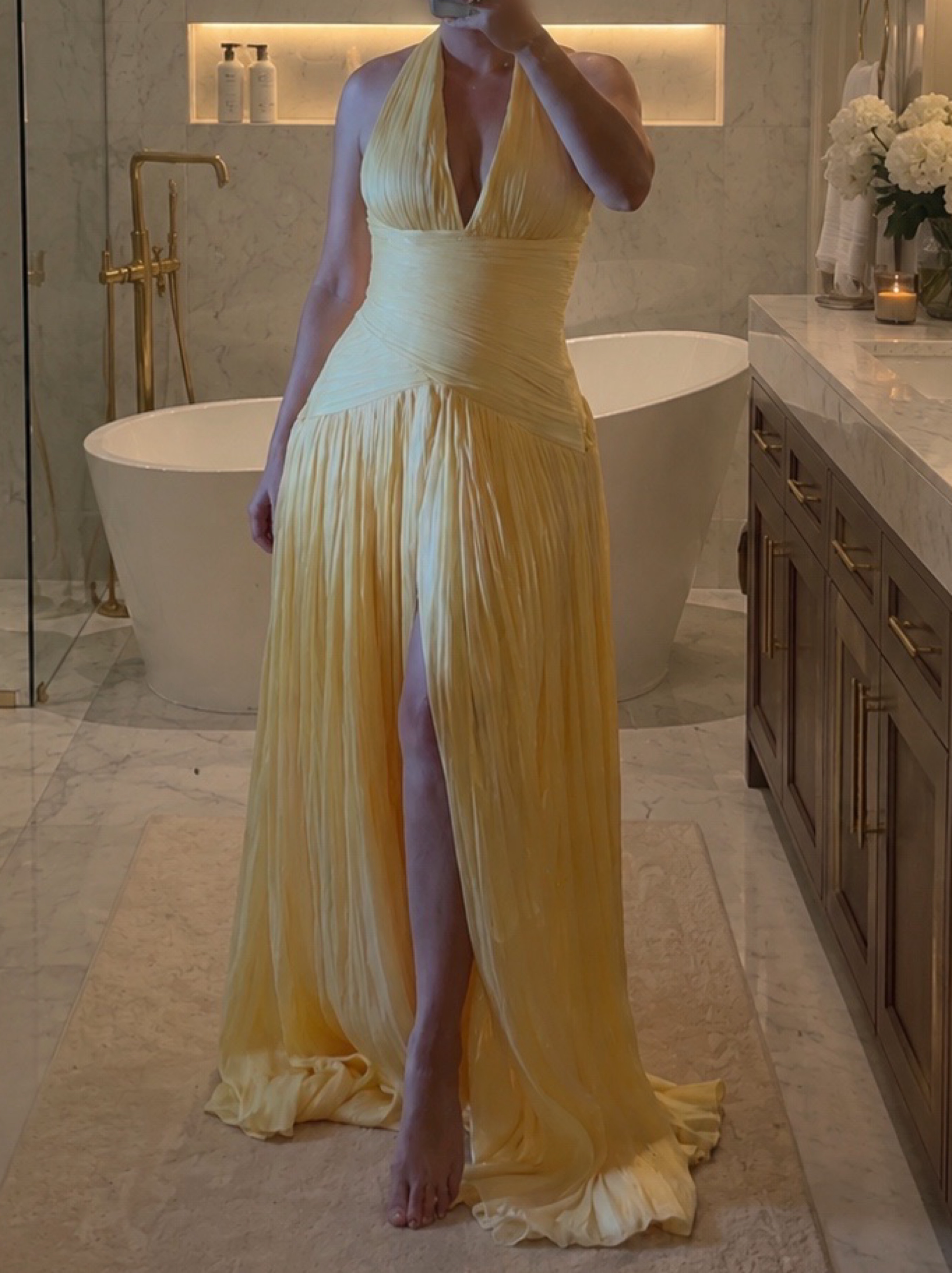 Miss Rosier Uranie Yellow Gathered Maxi Dress by Miss Rosier - Pickle